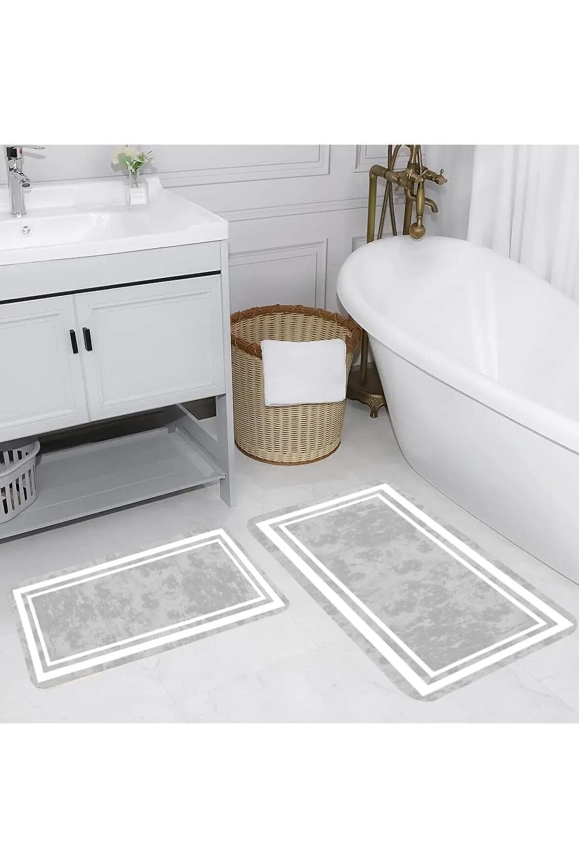 Dijital Baskı Yıkanabilir Kaymaz 2'li Banyo Paspası  RVG5111