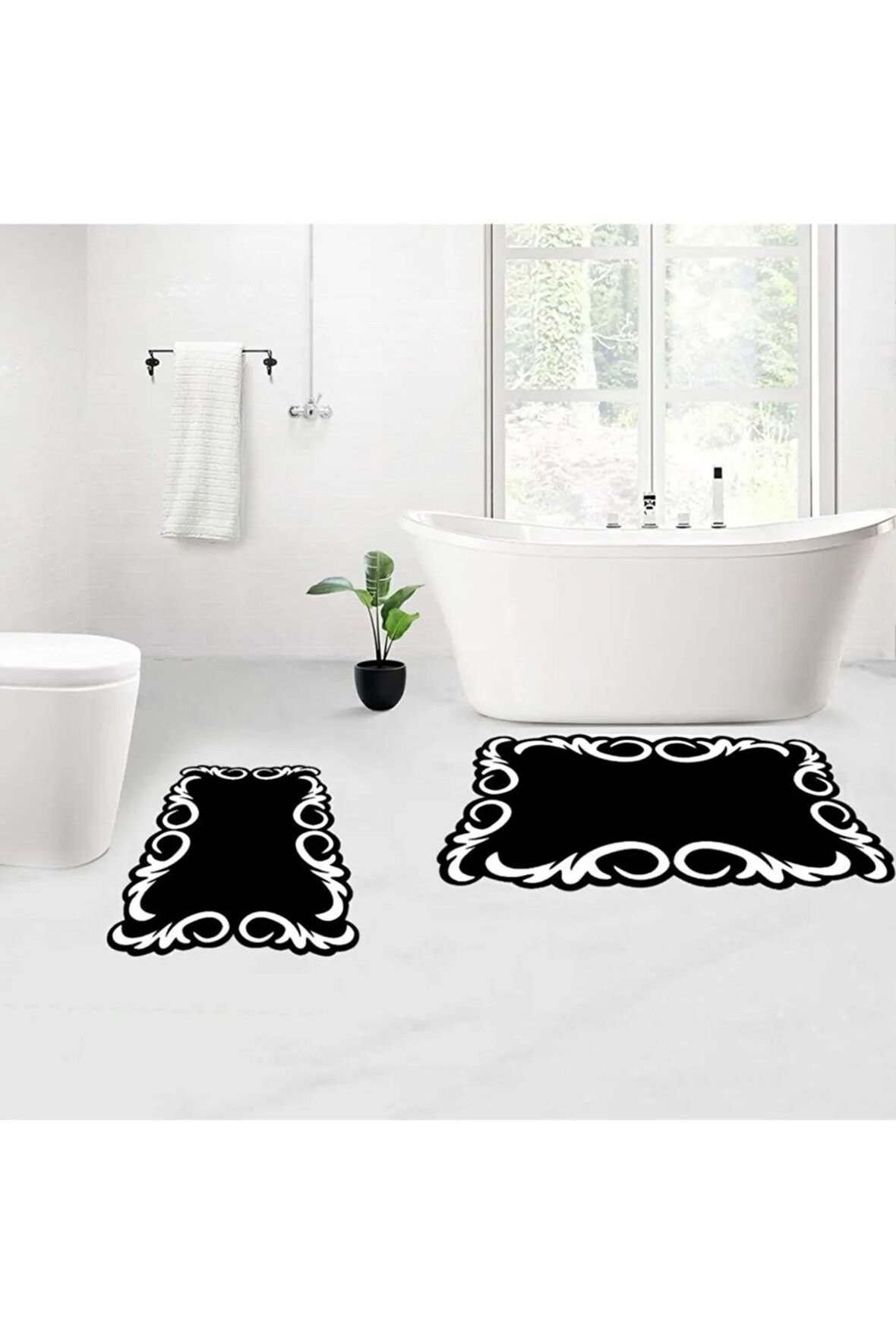 Dijital Baskı Yıkanabilir Kaymaz 2'li Banyo Paspası  RVG5115