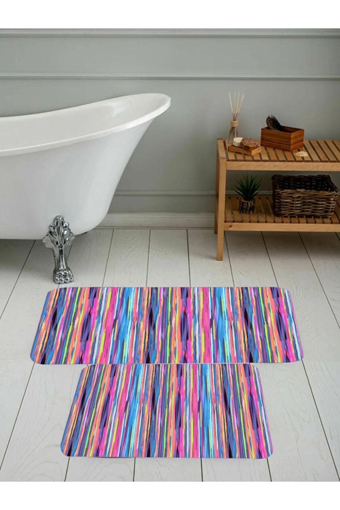 Dijital Baskı Yıkanabilir Kaymaz 2'li Banyo Paspası  RVG5116