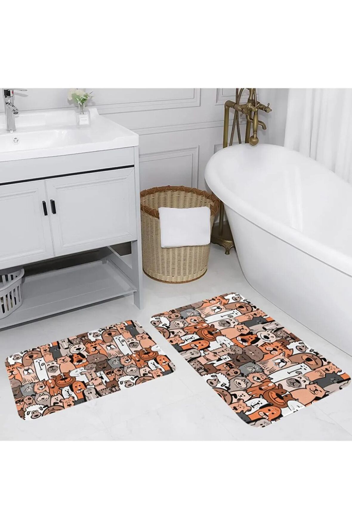 Dijital Baskı Yıkanabilir Kaymaz 2'li Banyo Paspası  RVG5122