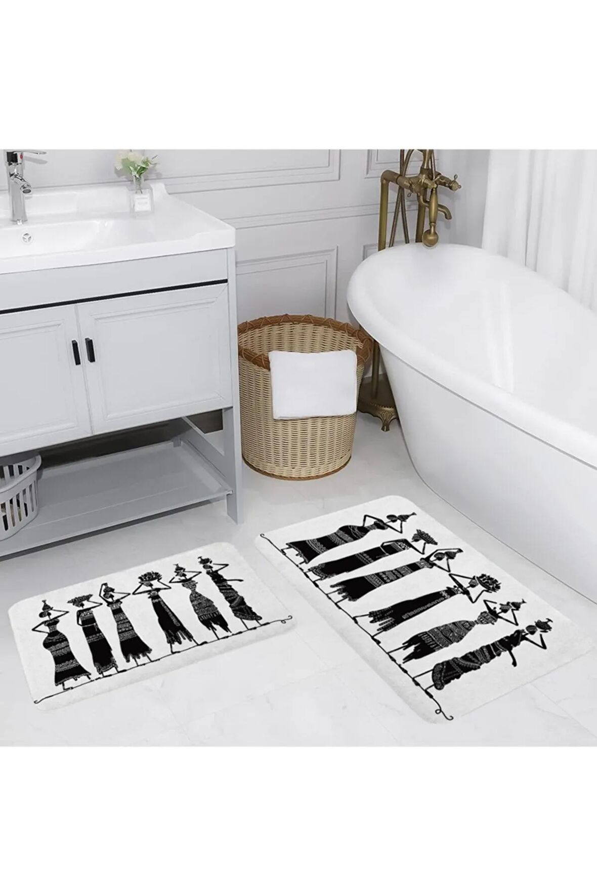 Dijital Baskı Yıkanabilir Kaymaz 2'li Banyo Paspası  RVG5123