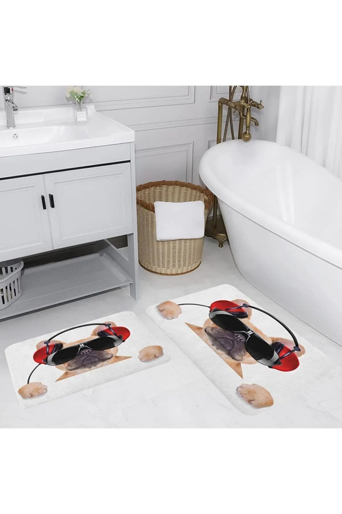 Dijital Baskı Yıkanabilir Kaymaz 2'li Banyo Paspası  RVG5126