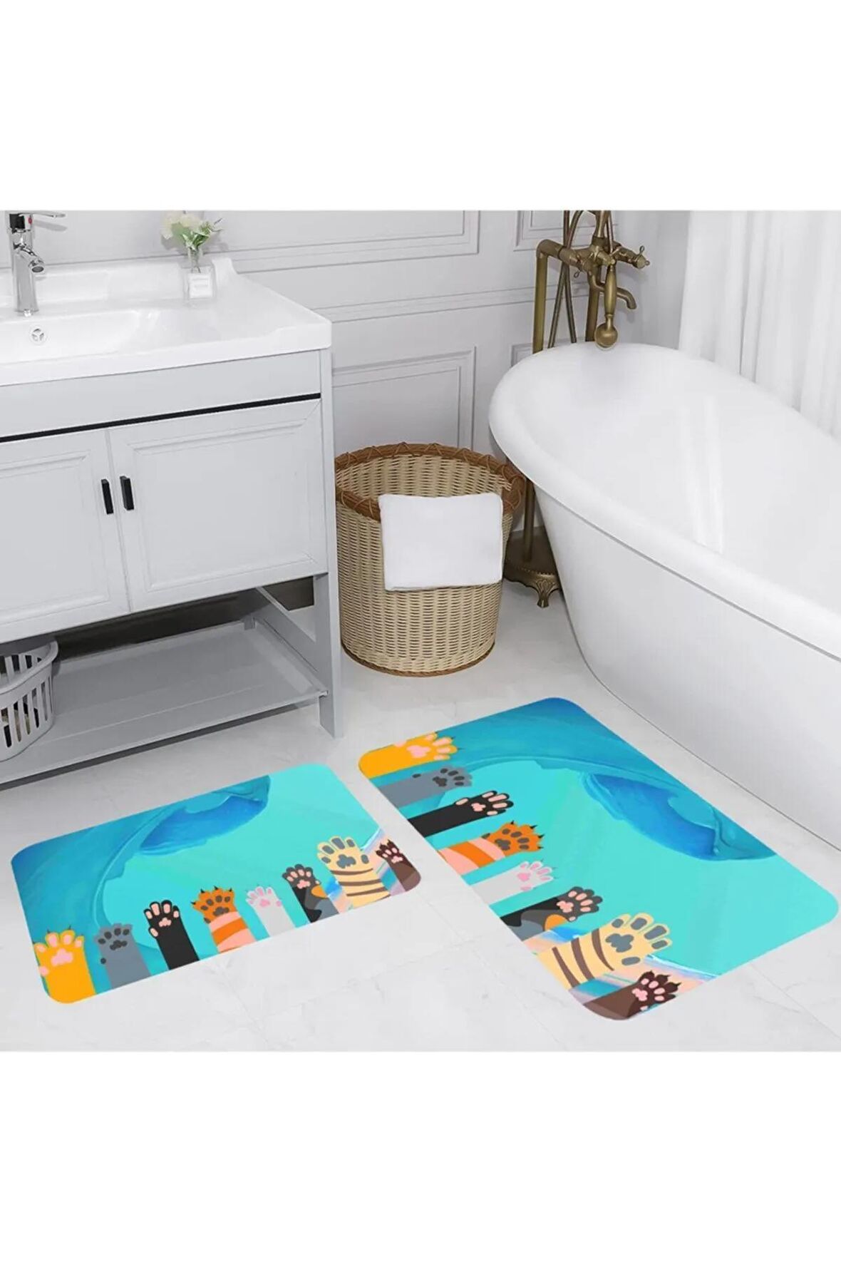 Dijital Baskı Yıkanabilir Kaymaz 2'li Banyo Paspası  RVG5132