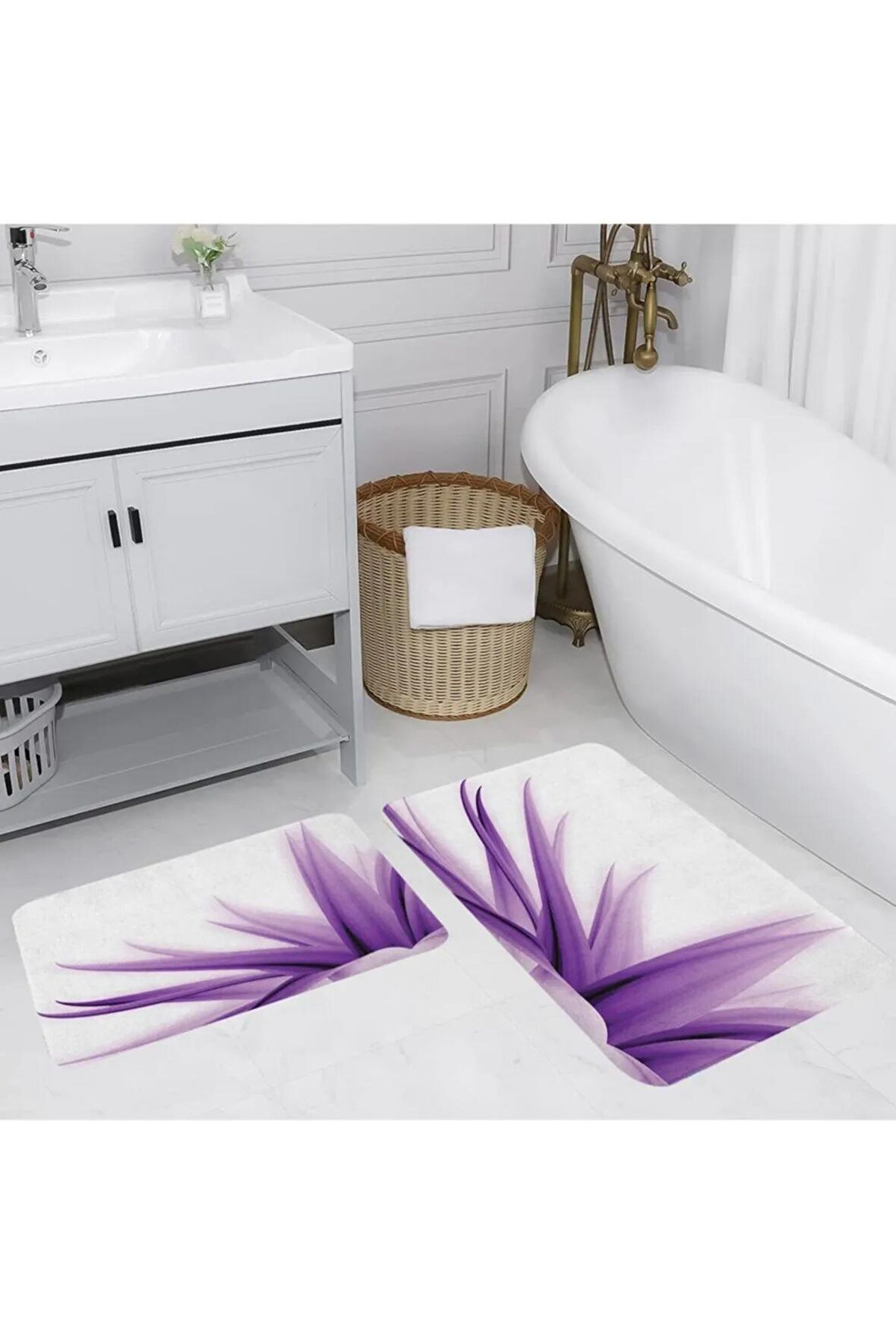 Dijital Baskı Yıkanabilir Kaymaz 2'li Banyo Paspası  RVG5133