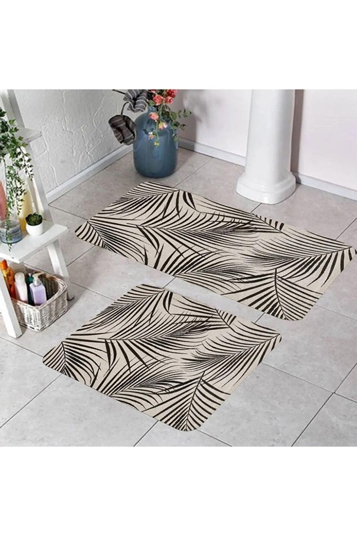 Dijital Baskı Yıkanabilir Kaymaz 2'li Banyo Paspası  RVG5134