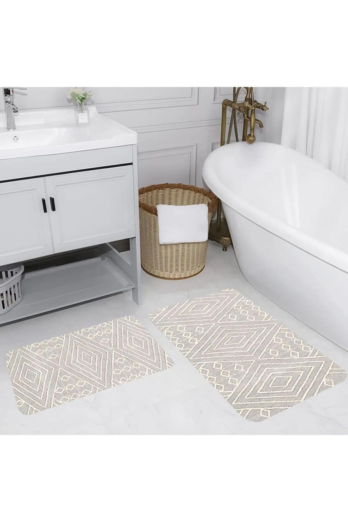 Dijital Baskı Yıkanabilir Kaymaz 2'li Banyo Paspası  RVG5138