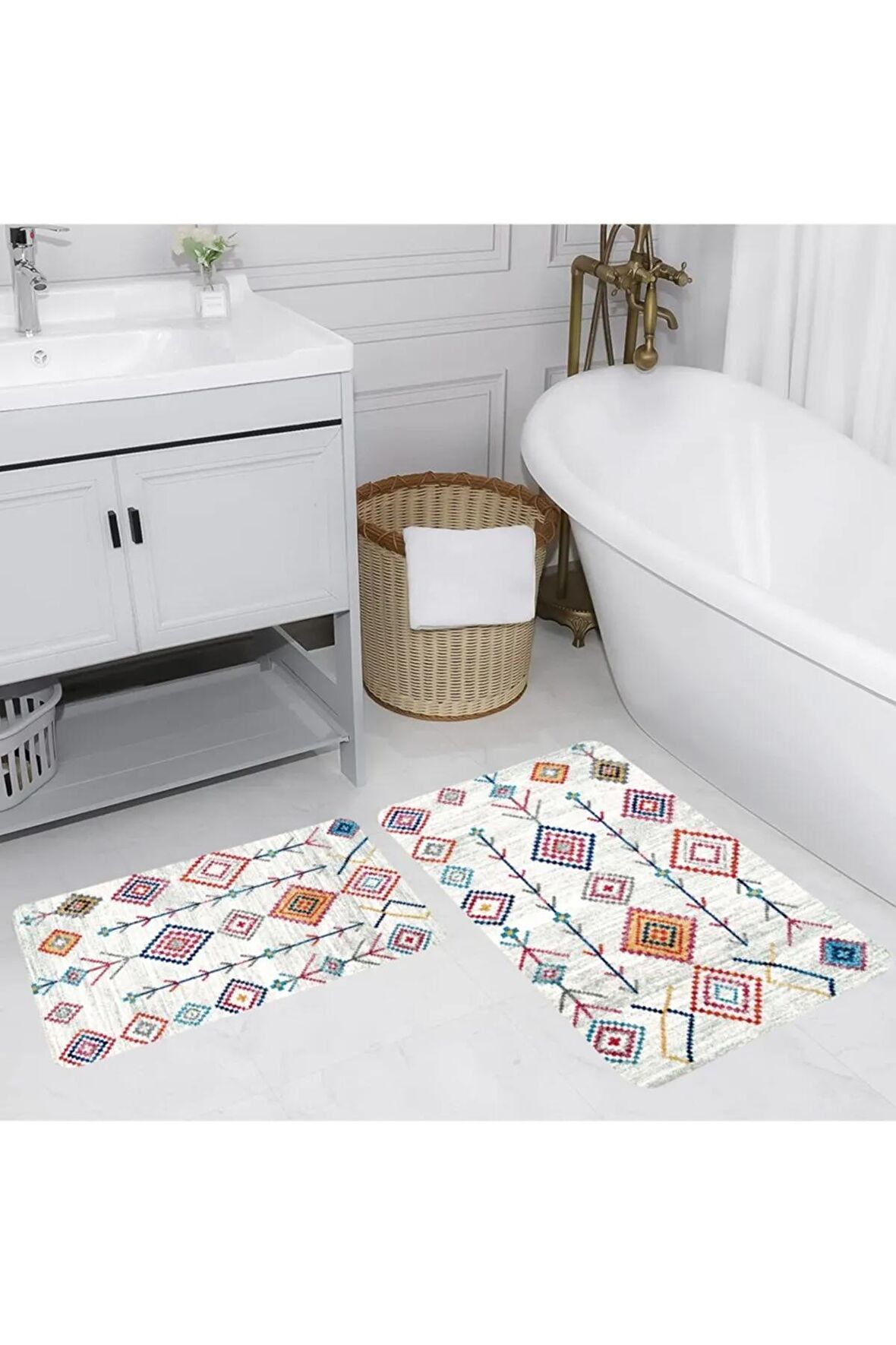 Dijital Baskı Yıkanabilir Kaymaz 2'li Banyo Paspası  RVG5139
