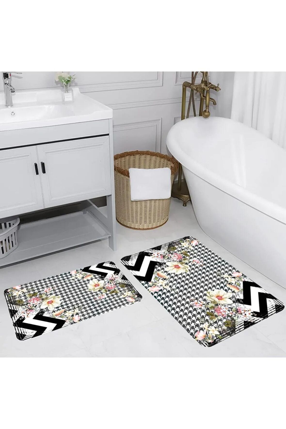 Dijital Baskı Yıkanabilir Kaymaz 2'li Banyo Paspası  RVG5144
