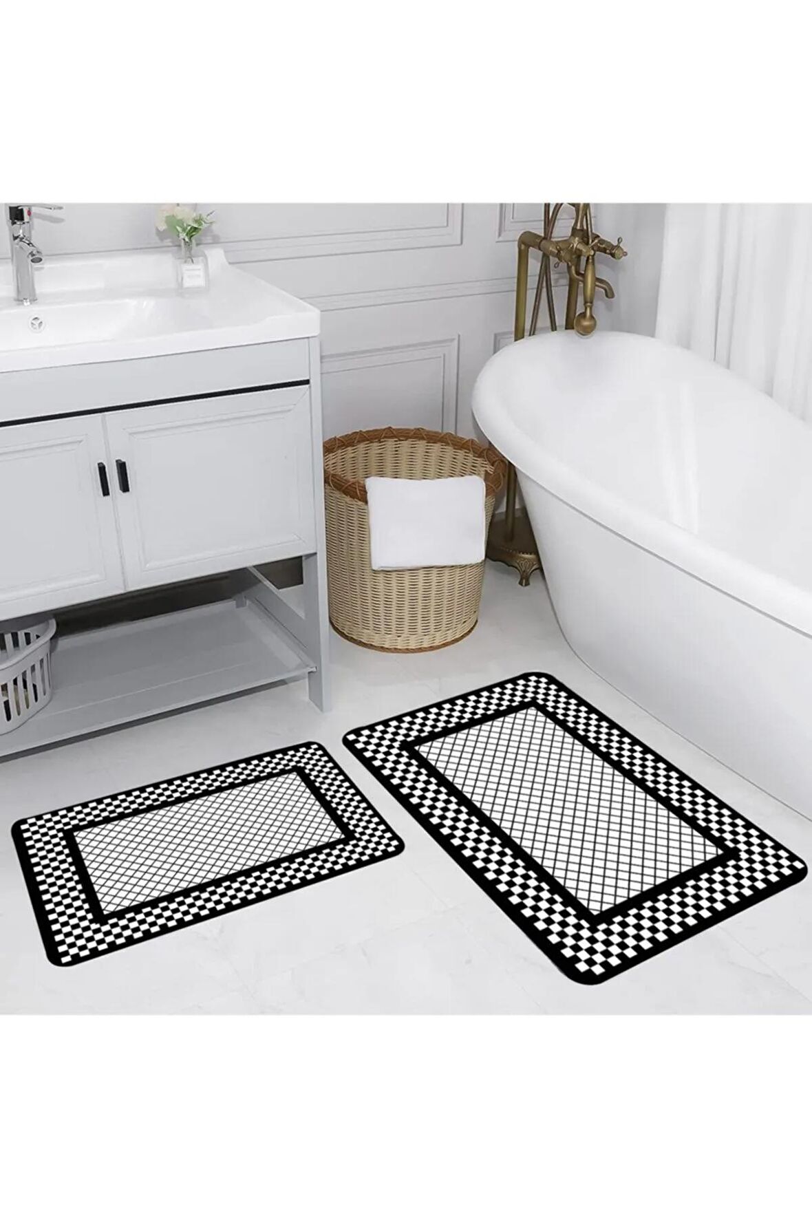 Dijital Baskı Yıkanabilir Kaymaz 2'li Banyo Paspası  RVG5147