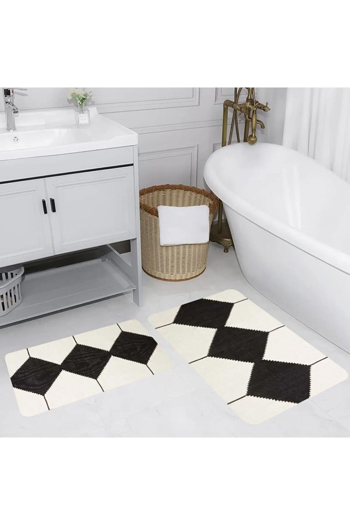 Dijital Baskı Yıkanabilir Kaymaz 2'li Banyo Paspası  RVG5150