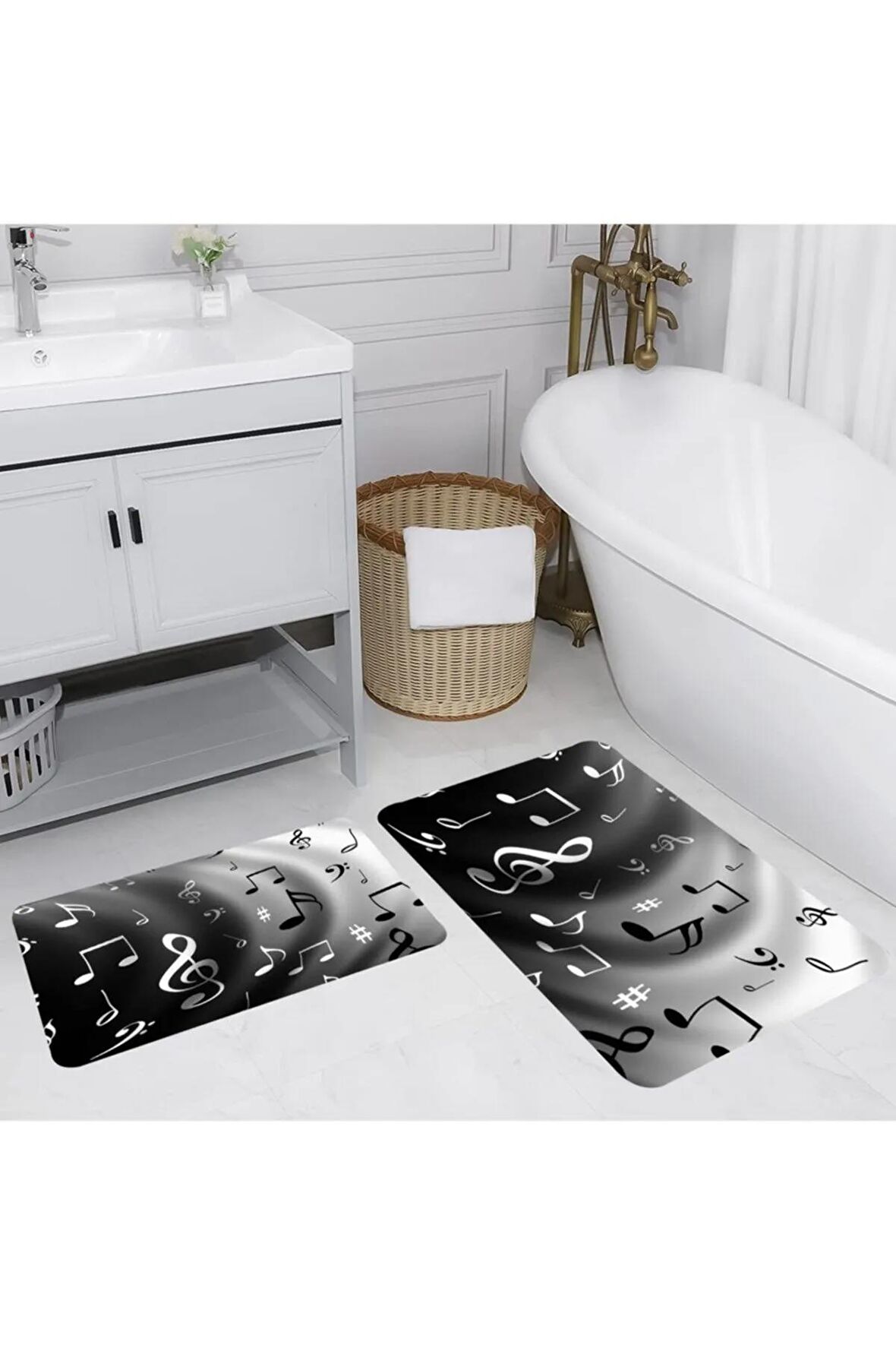 Dijital Baskı Yıkanabilir Kaymaz 2'li Banyo Paspası  RVG5152