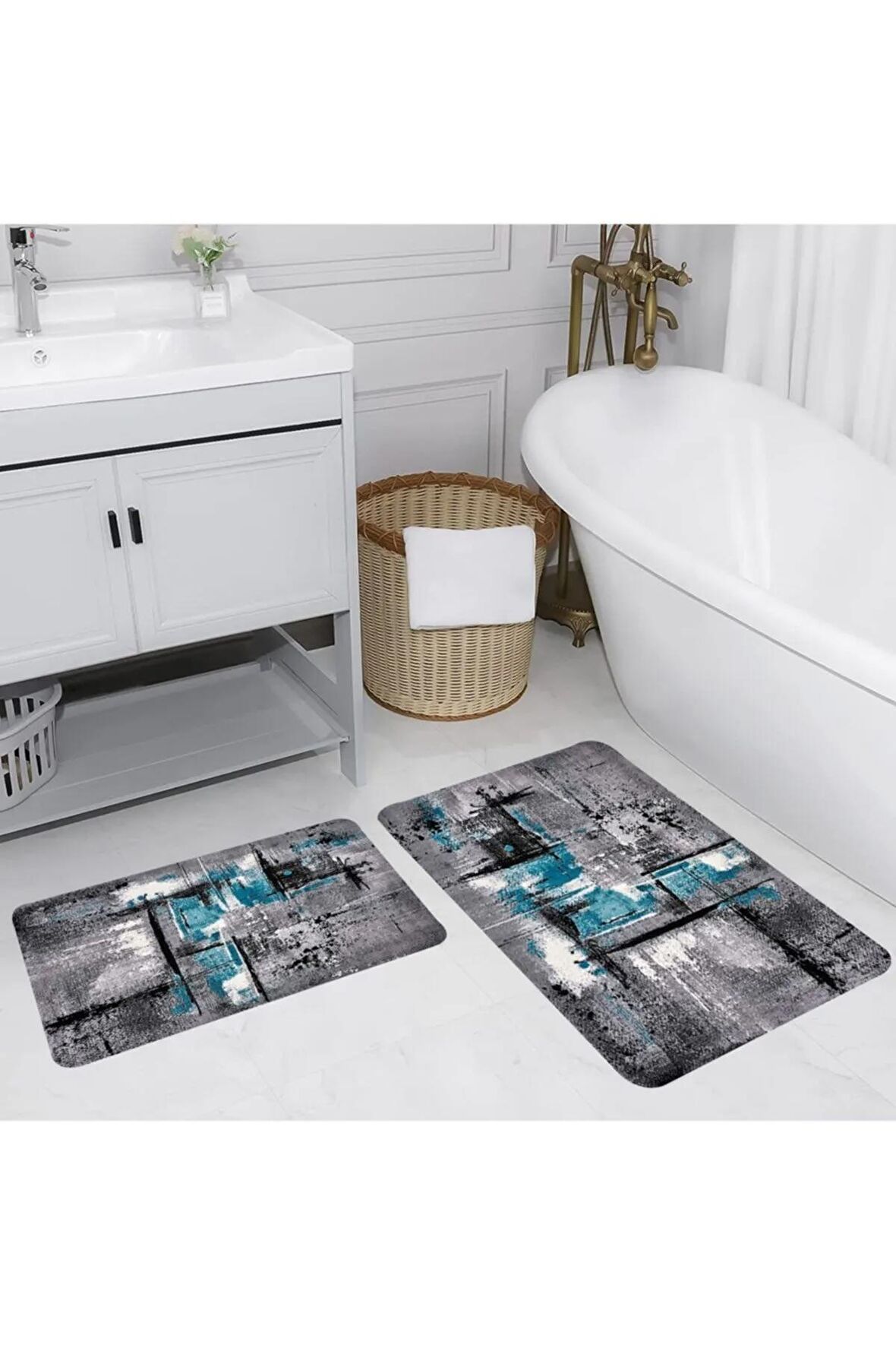 Dijital Baskı Yıkanabilir Kaymaz 2'li Banyo Paspası  RVG5156