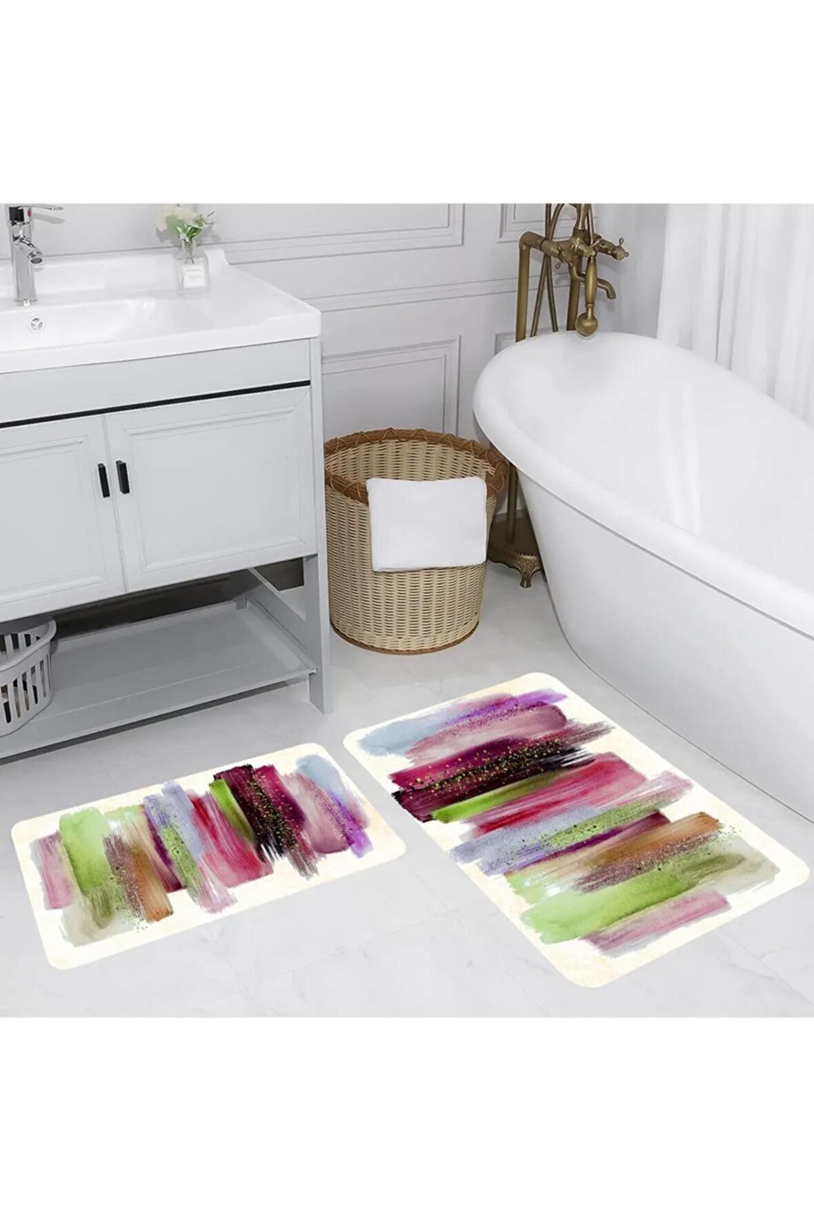 Dijital Baskı Yıkanabilir Kaymaz 2'li Banyo Paspası  RVG5161