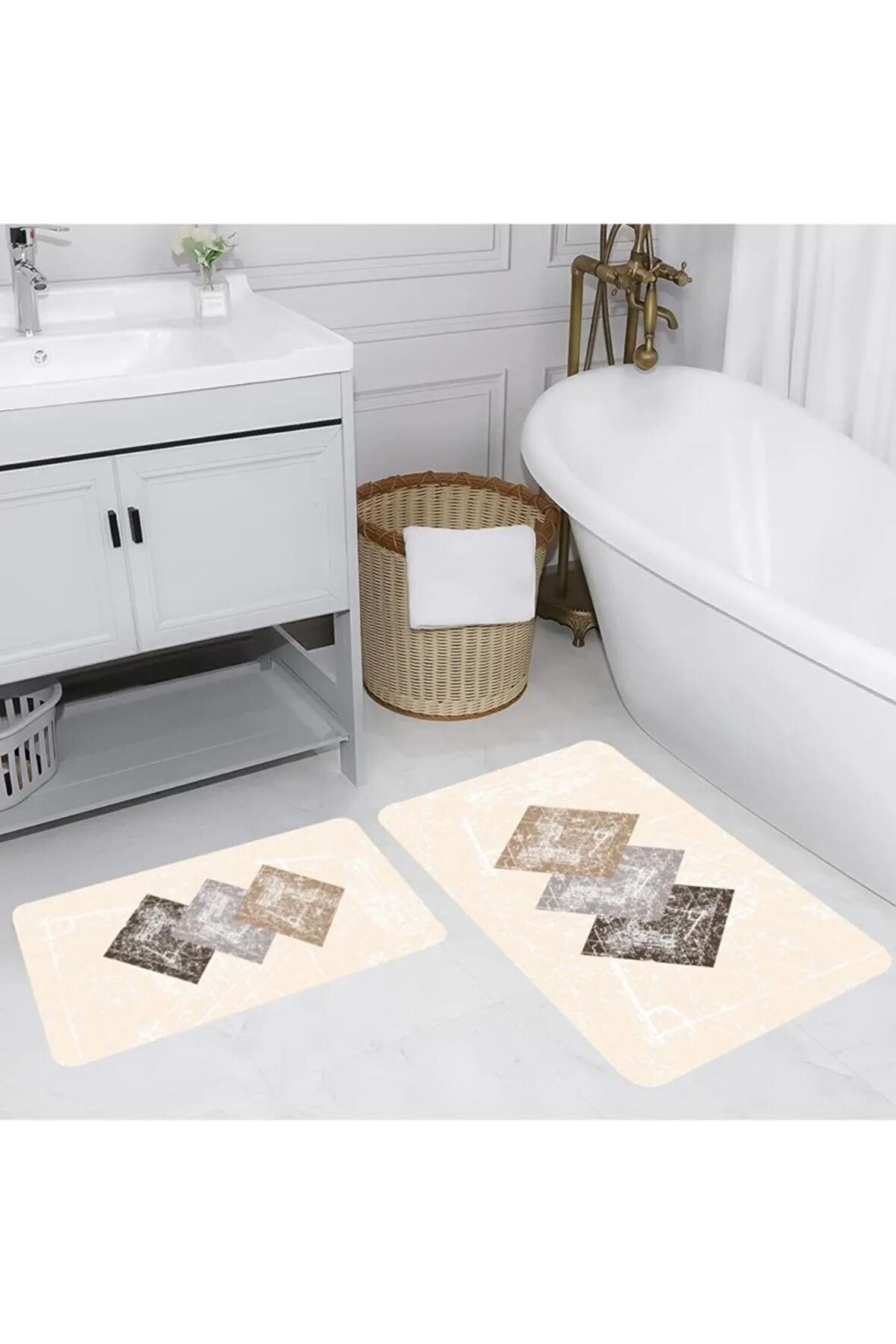 Dijital Baskı Yıkanabilir Kaymaz 2'li Banyo Paspası  RVG5162