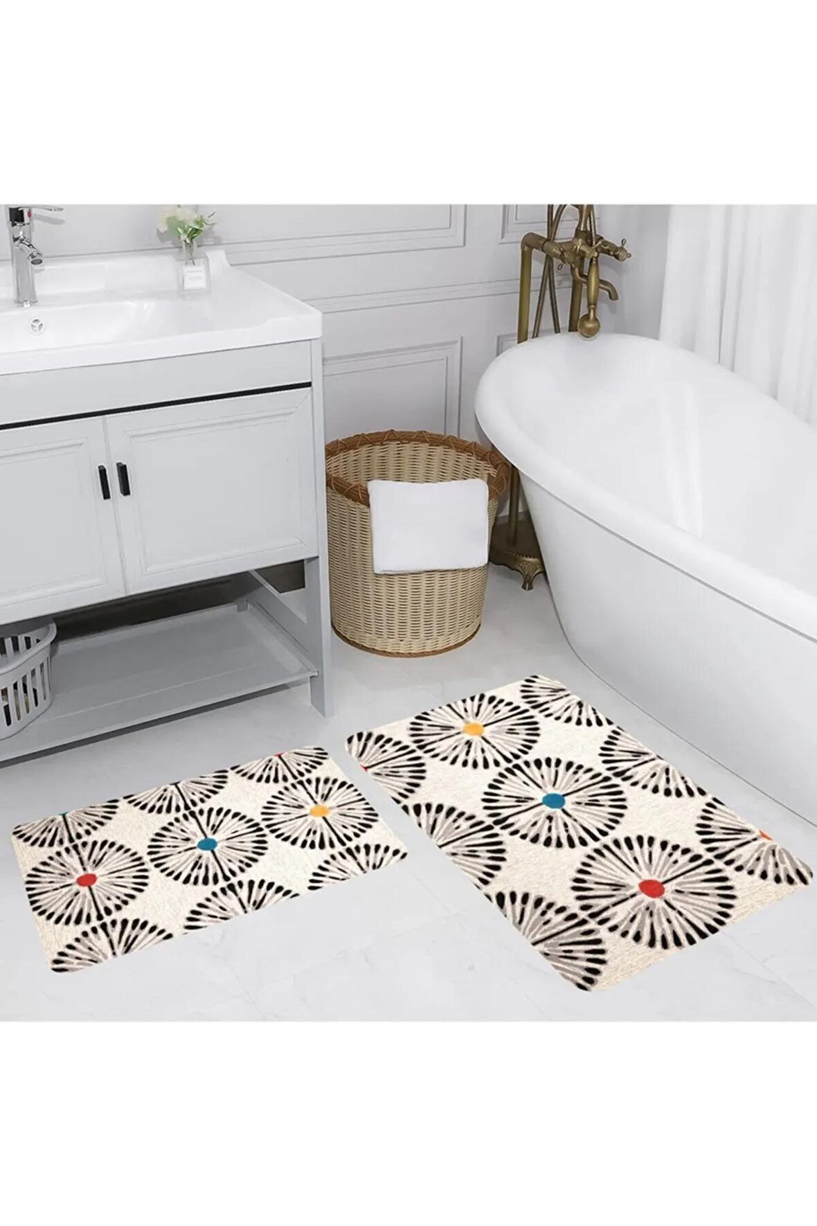 Dijital Baskı Yıkanabilir Kaymaz 2'li Banyo Paspası  RVG5163