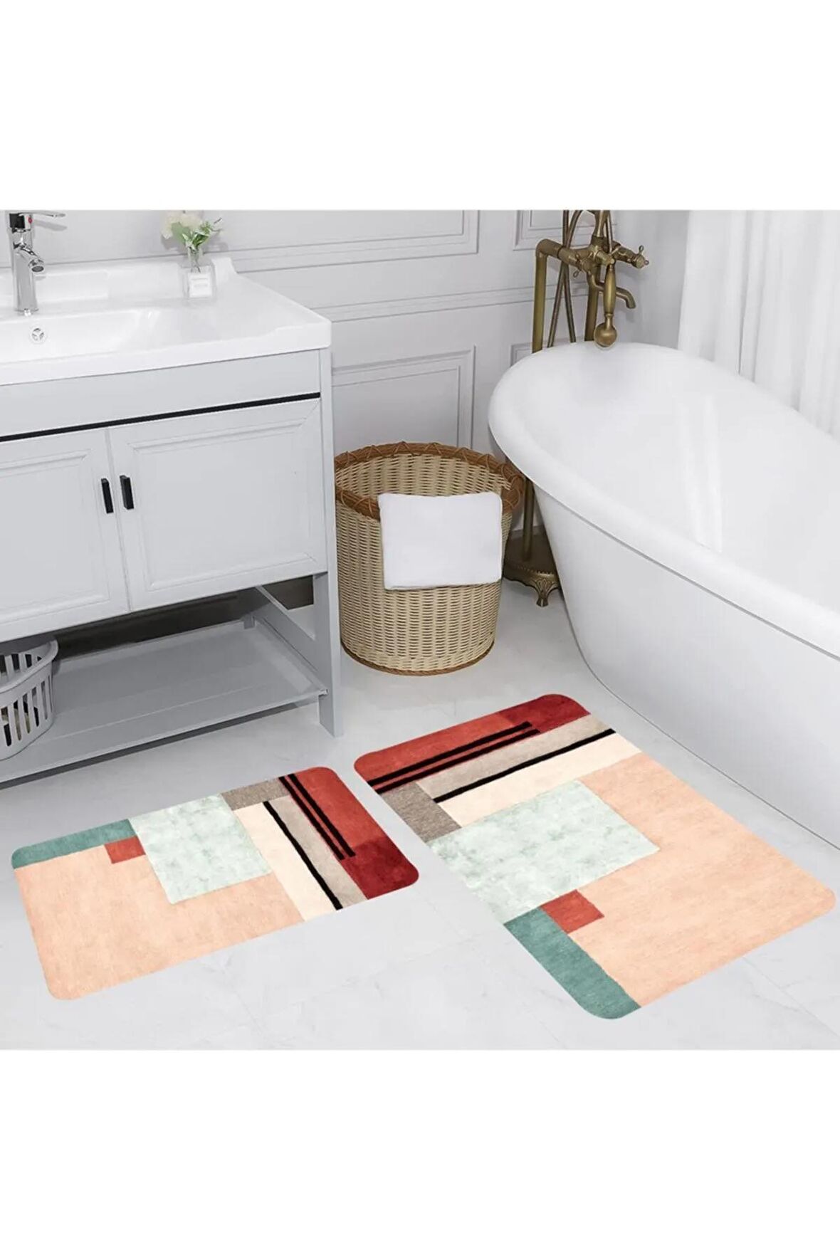 Dijital Baskı Yıkanabilir Kaymaz 2'li Banyo Paspası  RVG5170