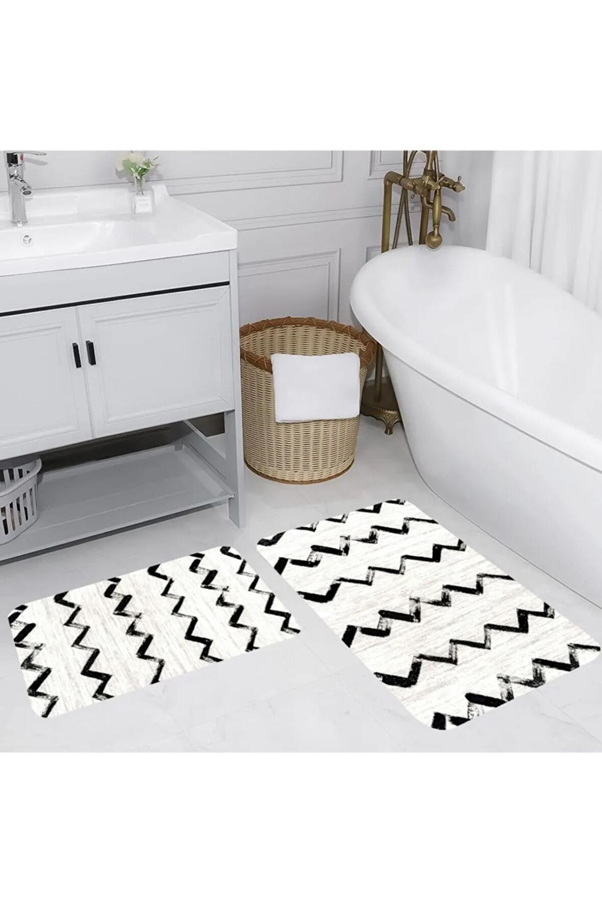 Dijital Baskı Yıkanabilir Kaymaz 2'li Banyo Paspası  RVG5171