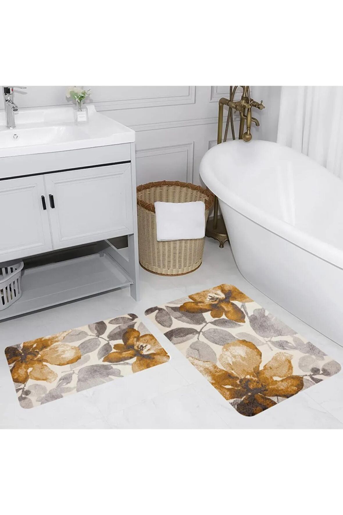 Dijital Baskı Yıkanabilir Kaymaz 2'li Banyo Paspası  RVG5173