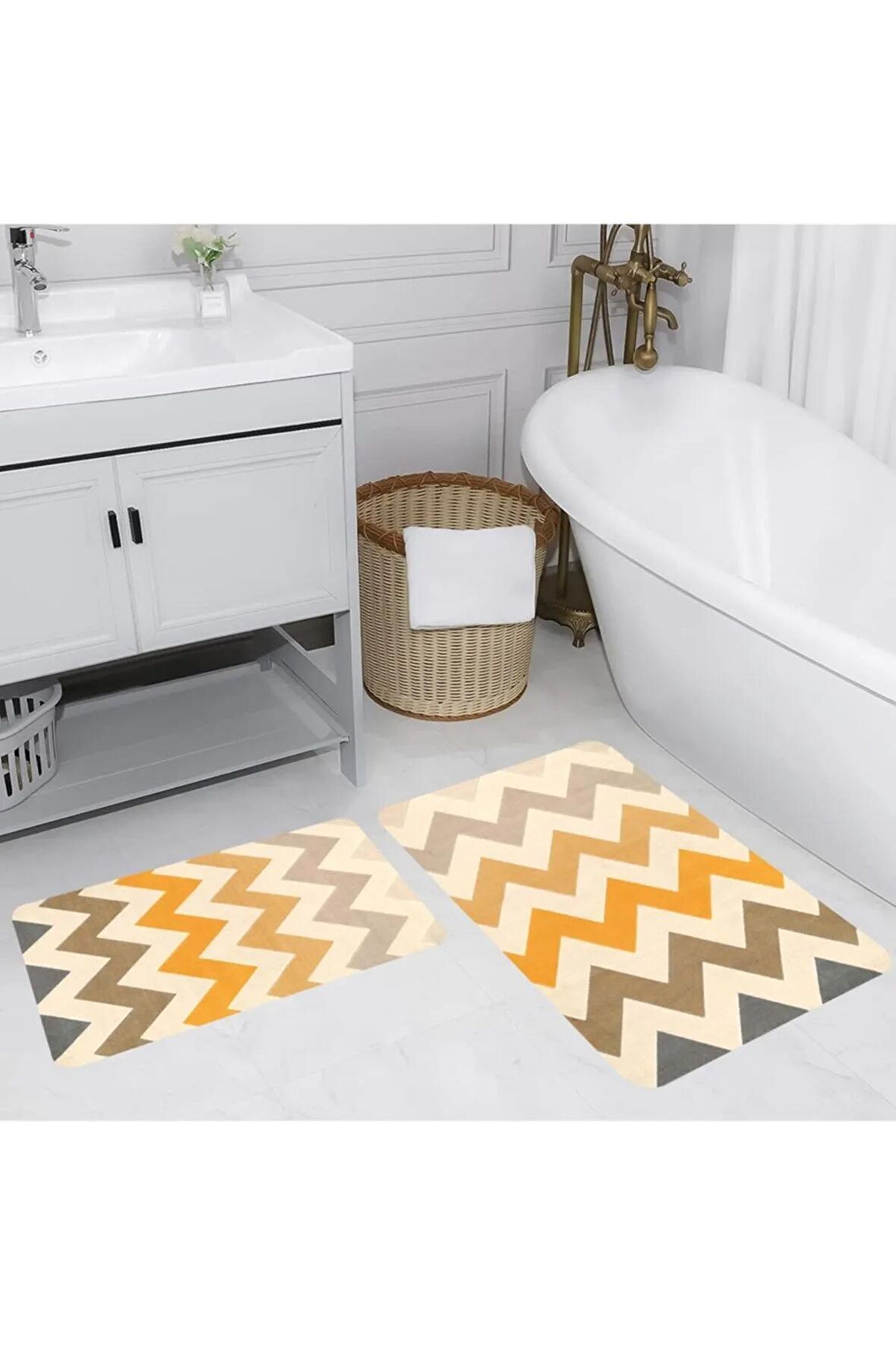 Dijital Baskı Yıkanabilir Kaymaz 2'li Banyo Paspası  RVG5175