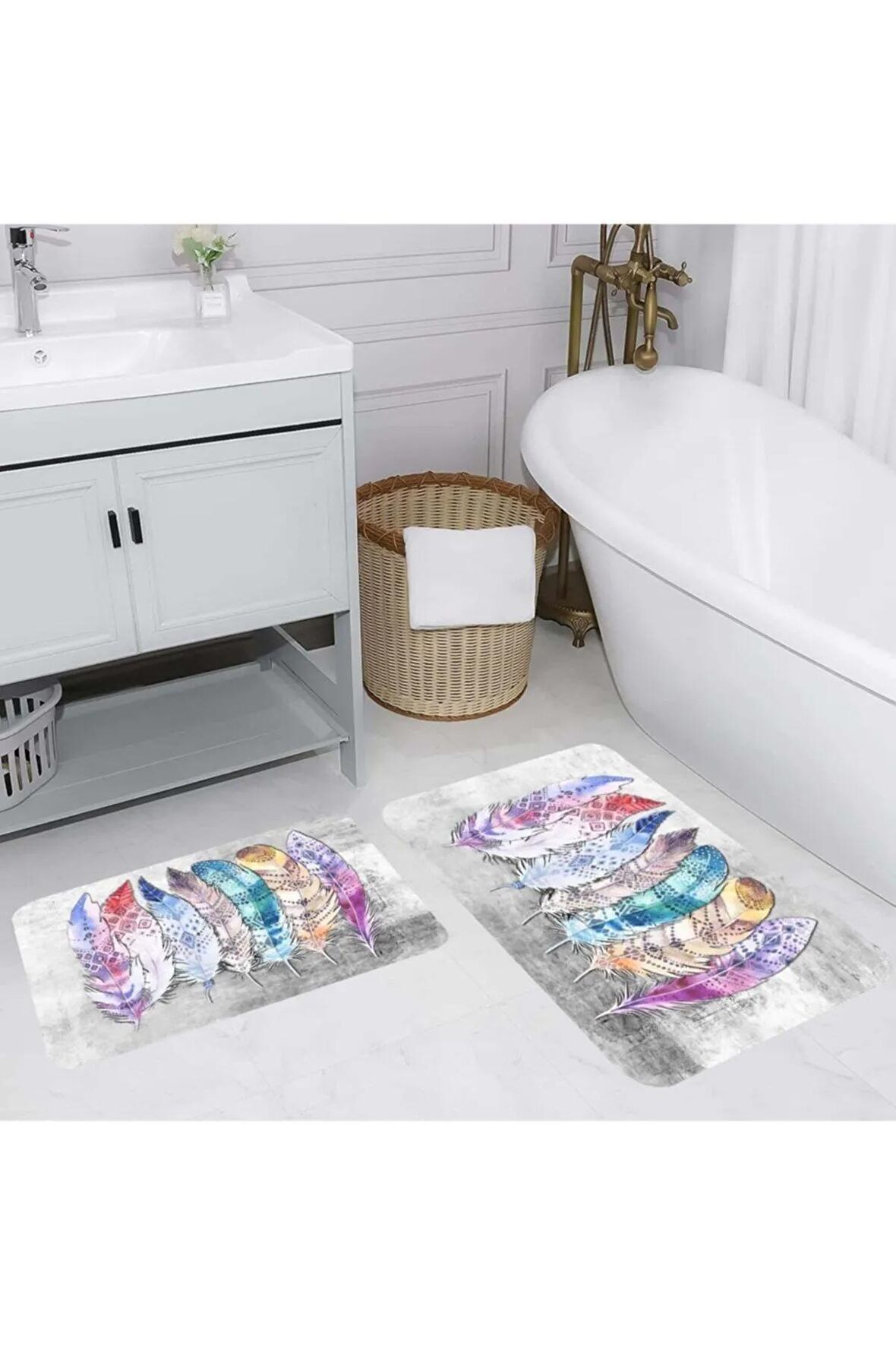 Dijital Baskı Yıkanabilir Kaymaz 2'li Banyo Paspası  RVG5179