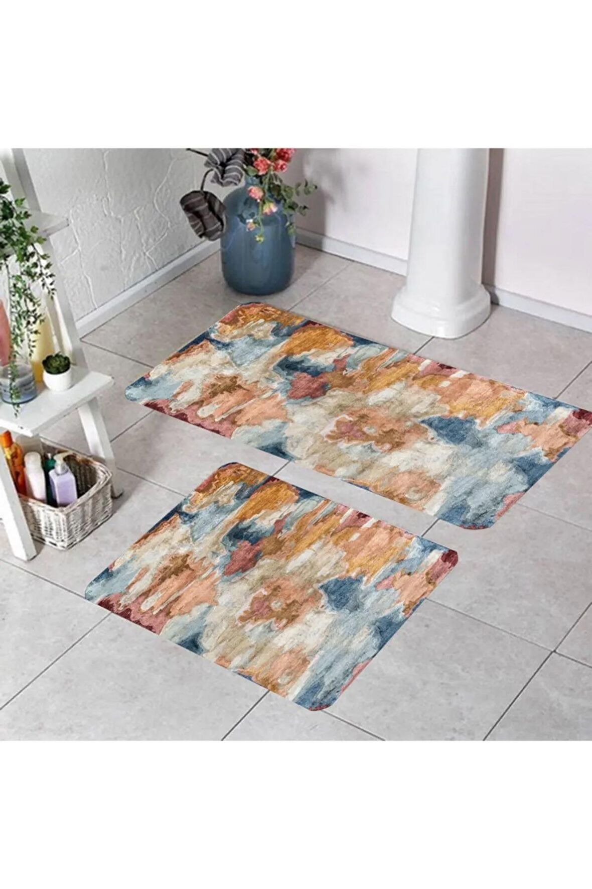 Dijital Baskı Yıkanabilir Kaymaz 2'li Banyo Paspası  RVG5180