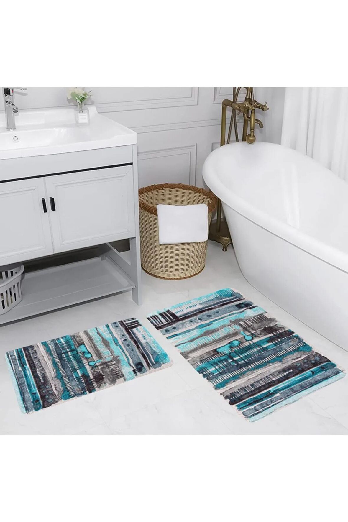 Dijital Baskı Yıkanabilir Kaymaz 2'li Banyo Paspası  RVG5187