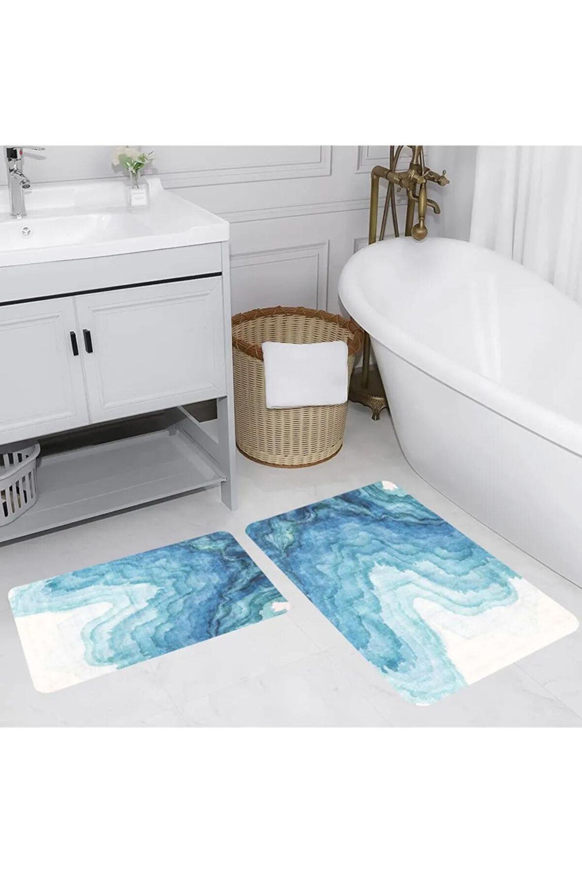 Dijital Baskı Yıkanabilir Kaymaz 2'li Banyo Paspası  RVG5188