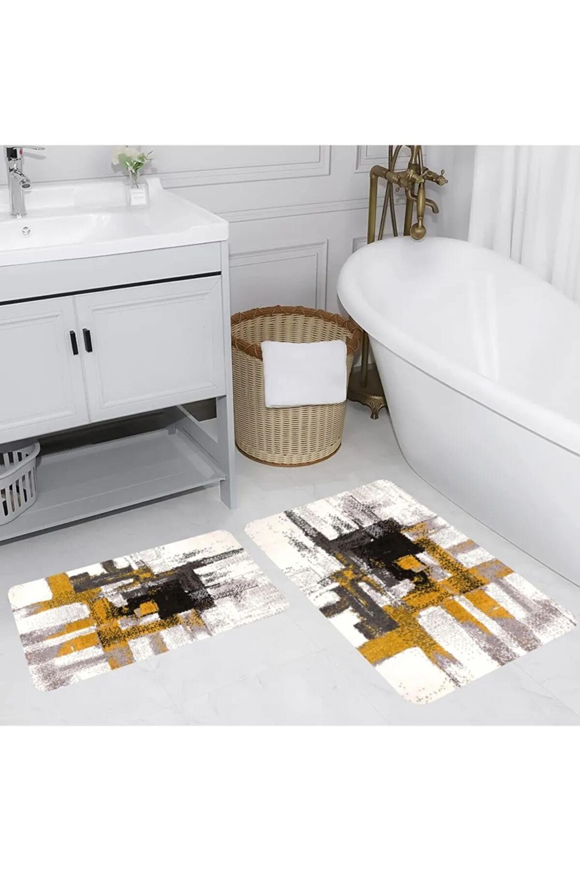 Dijital Baskı Yıkanabilir Kaymaz 2'li Banyo Paspası  RVG5198
