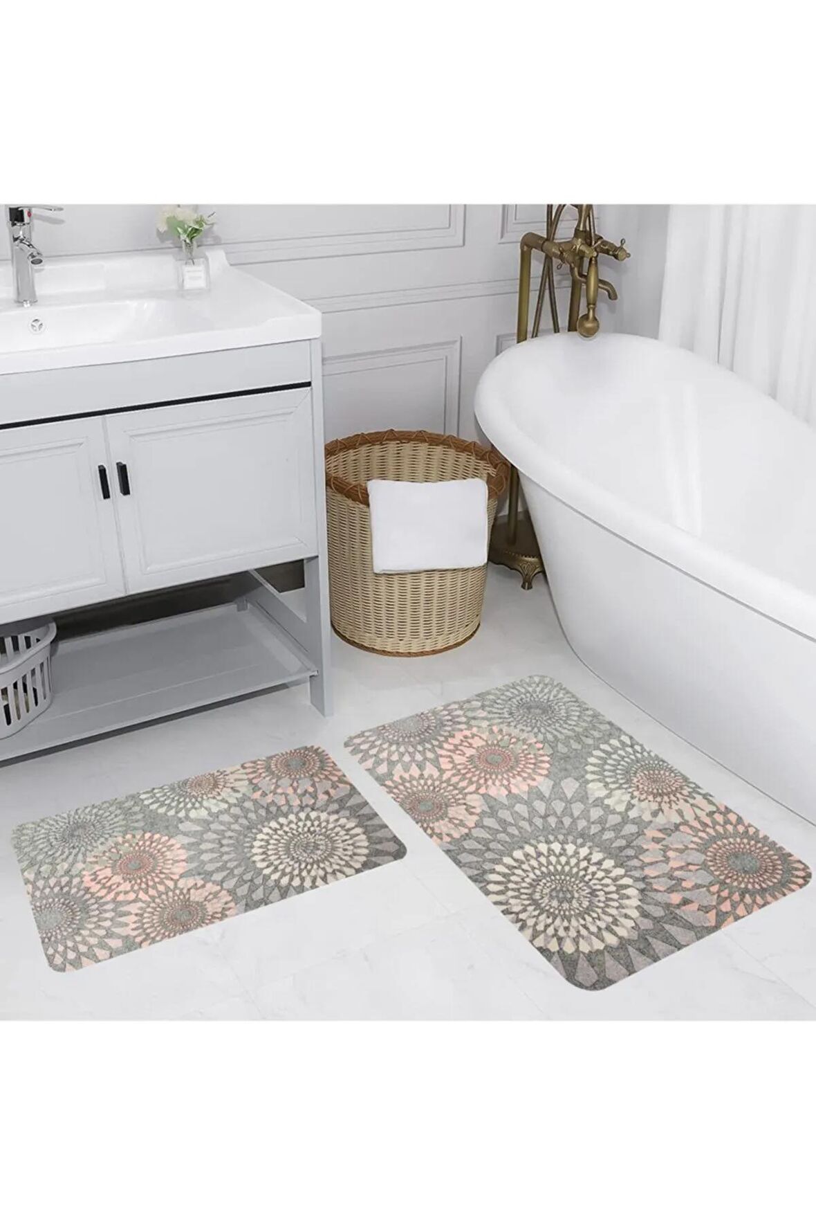 Dijital Baskı Yıkanabilir Kaymaz 2'li Banyo Paspası  RVG5201