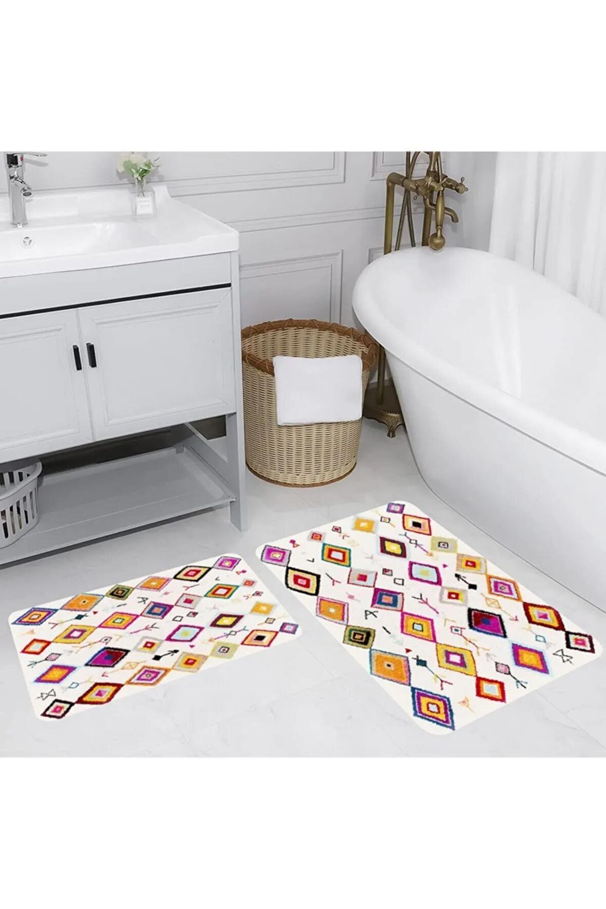 Dijital Baskı Yıkanabilir Kaymaz 2'li Banyo Paspası  RVG5210