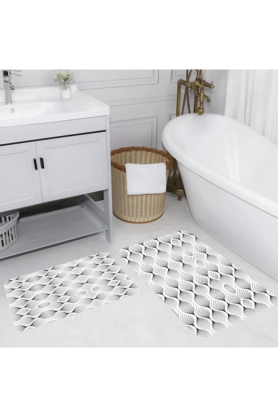 Dijital Baskı Yıkanabilir Kaymaz 2'li Banyo Paspası  RVG5218