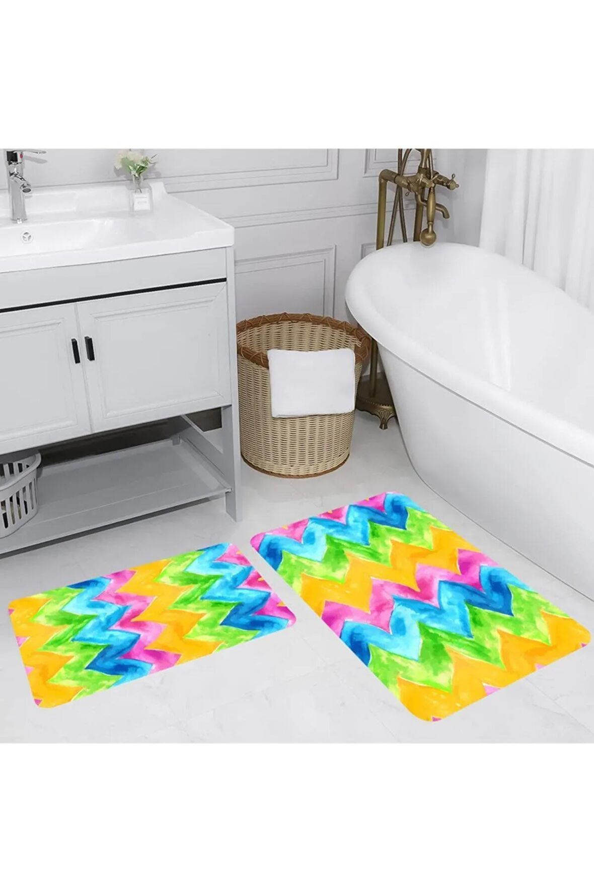 Dijital Baskı Yıkanabilir Kaymaz 2'li Banyo Paspası  RVG5222