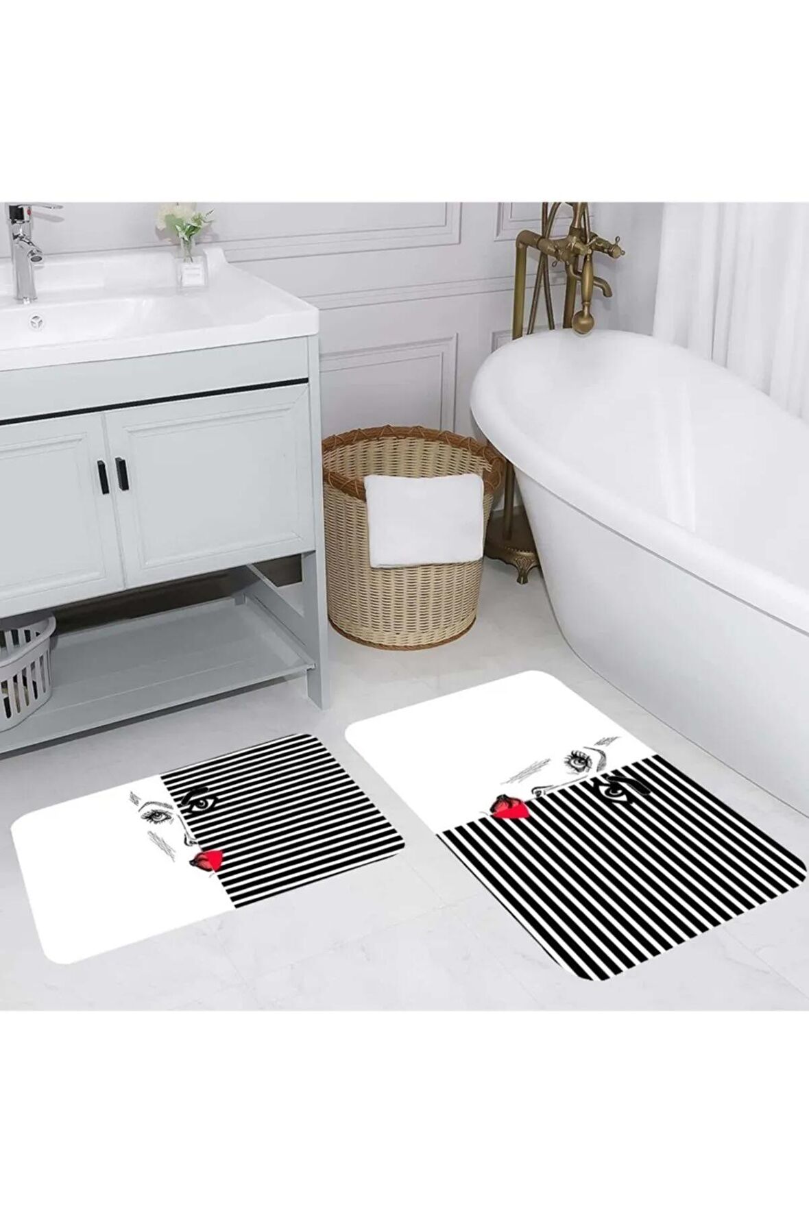 Dijital Baskı Yıkanabilir Kaymaz 2'li Banyo Paspası  RVG5223