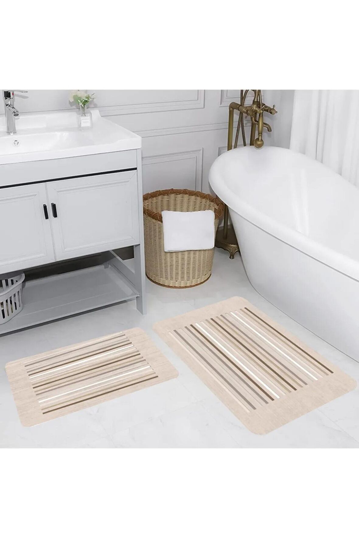 Dijital Baskı Yıkanabilir Kaymaz 2'li Banyo Paspası  RVG5226