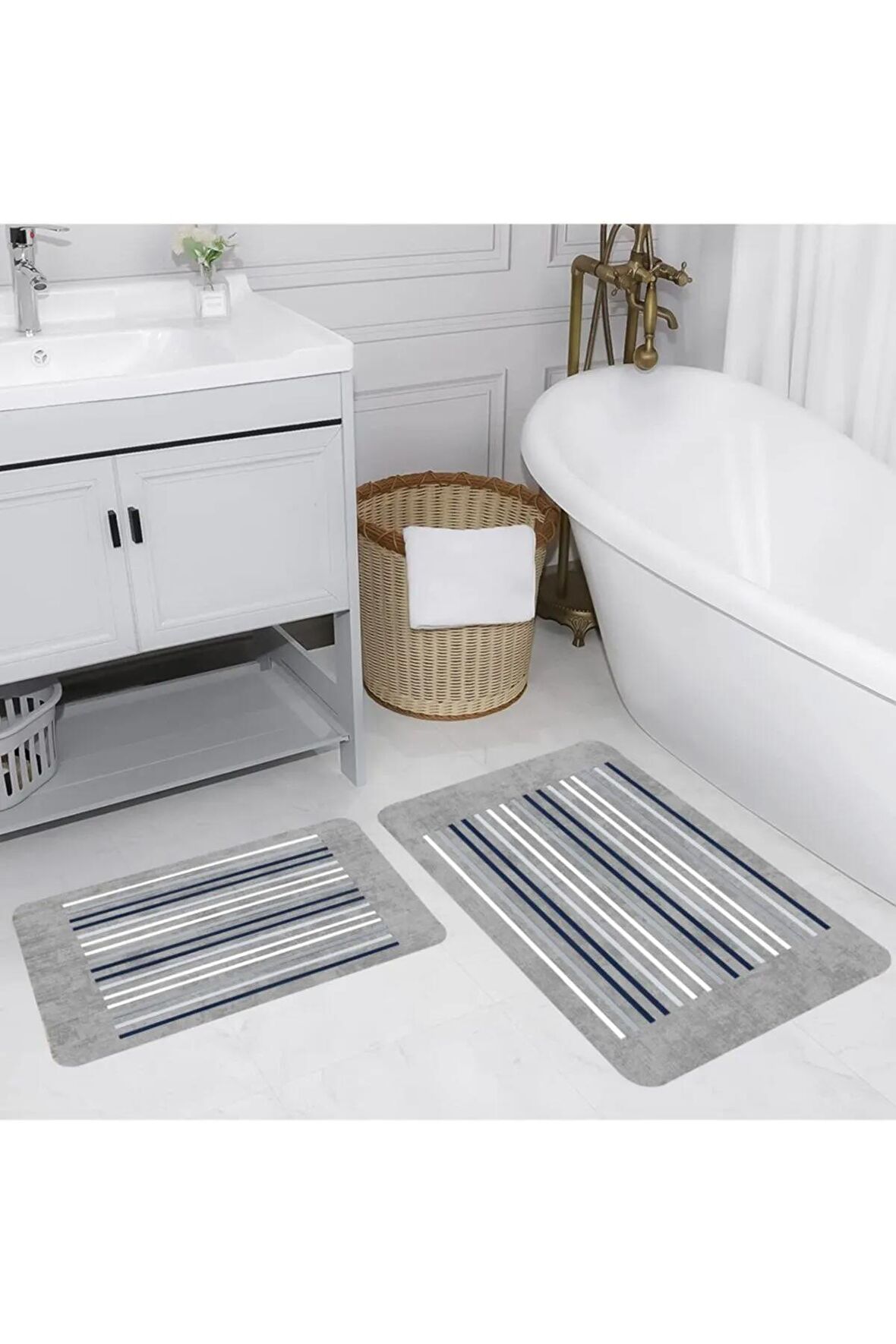 Dijital Baskı Yıkanabilir Kaymaz 2'li Banyo Paspası  RVG5227