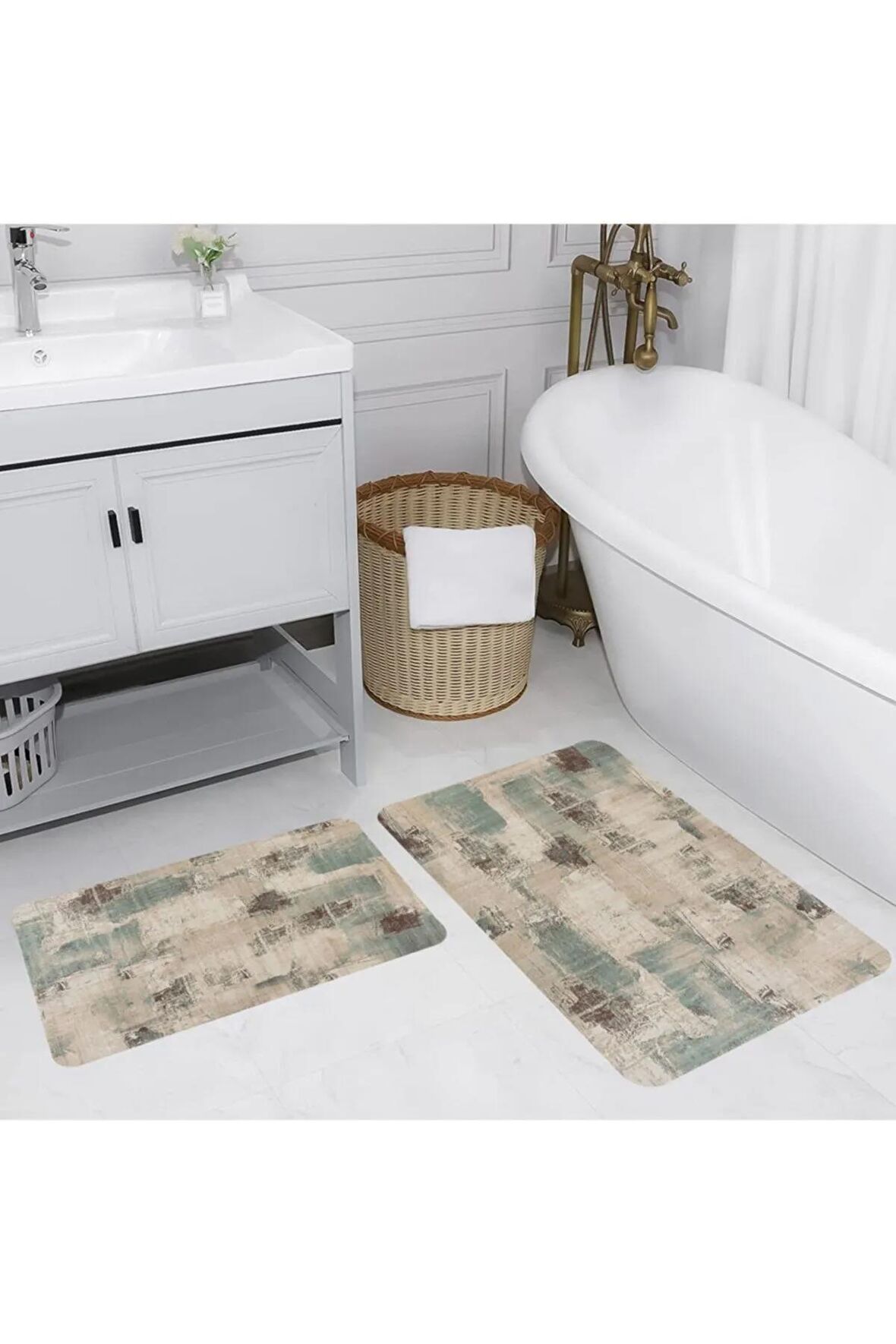 Dijital Baskı Yıkanabilir Kaymaz 2'li Banyo Paspası  RVG5228