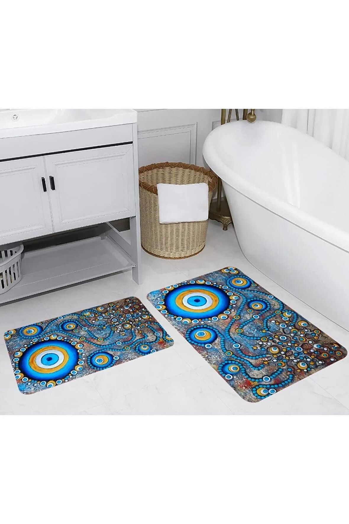 Dijital Baskı Yıkanabilir Kaymaz 2'li Banyo Paspası  RVG5231