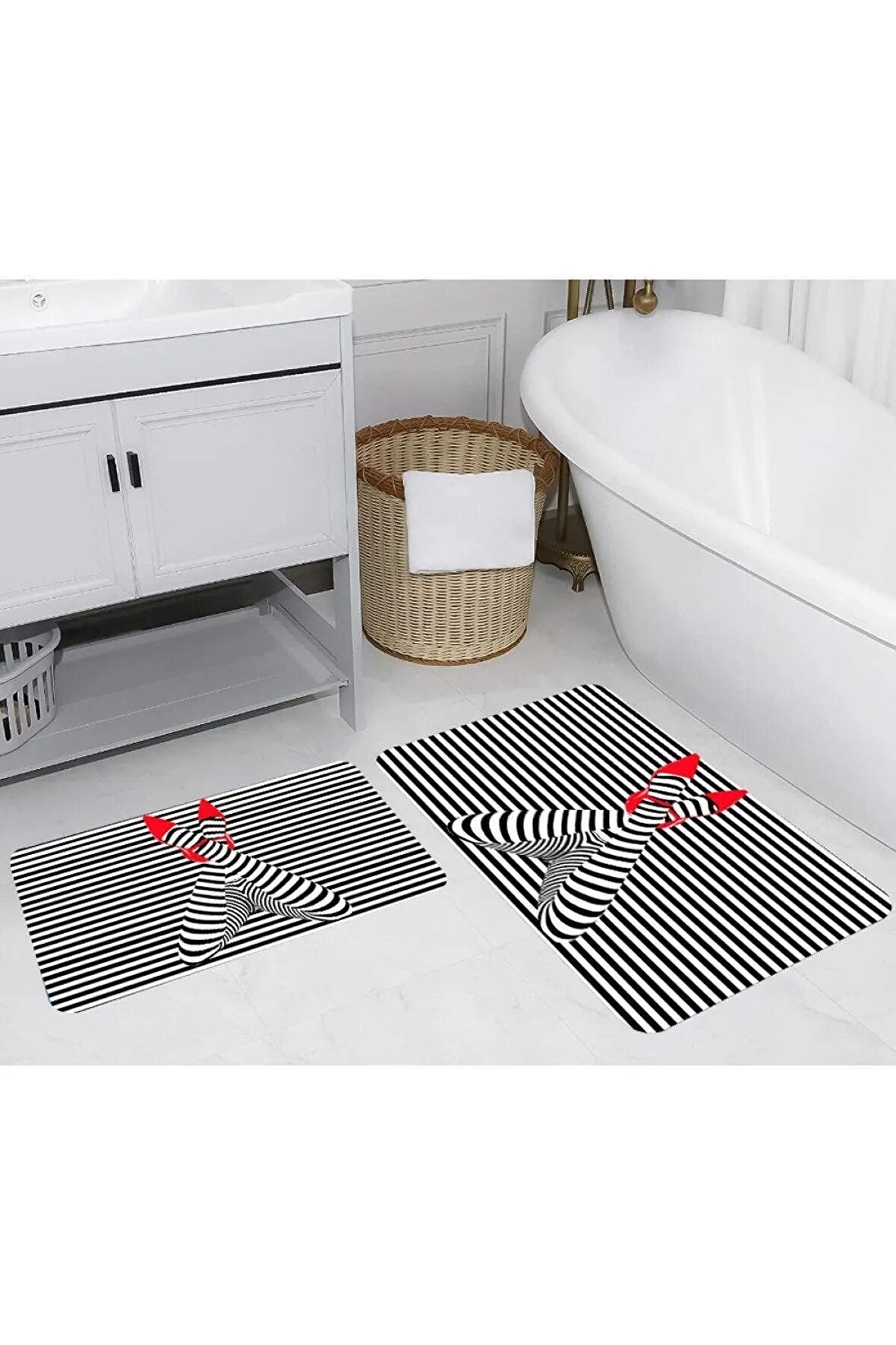 Dijital Baskı Yıkanabilir Kaymaz 2'li Banyo Paspası  RVG5232