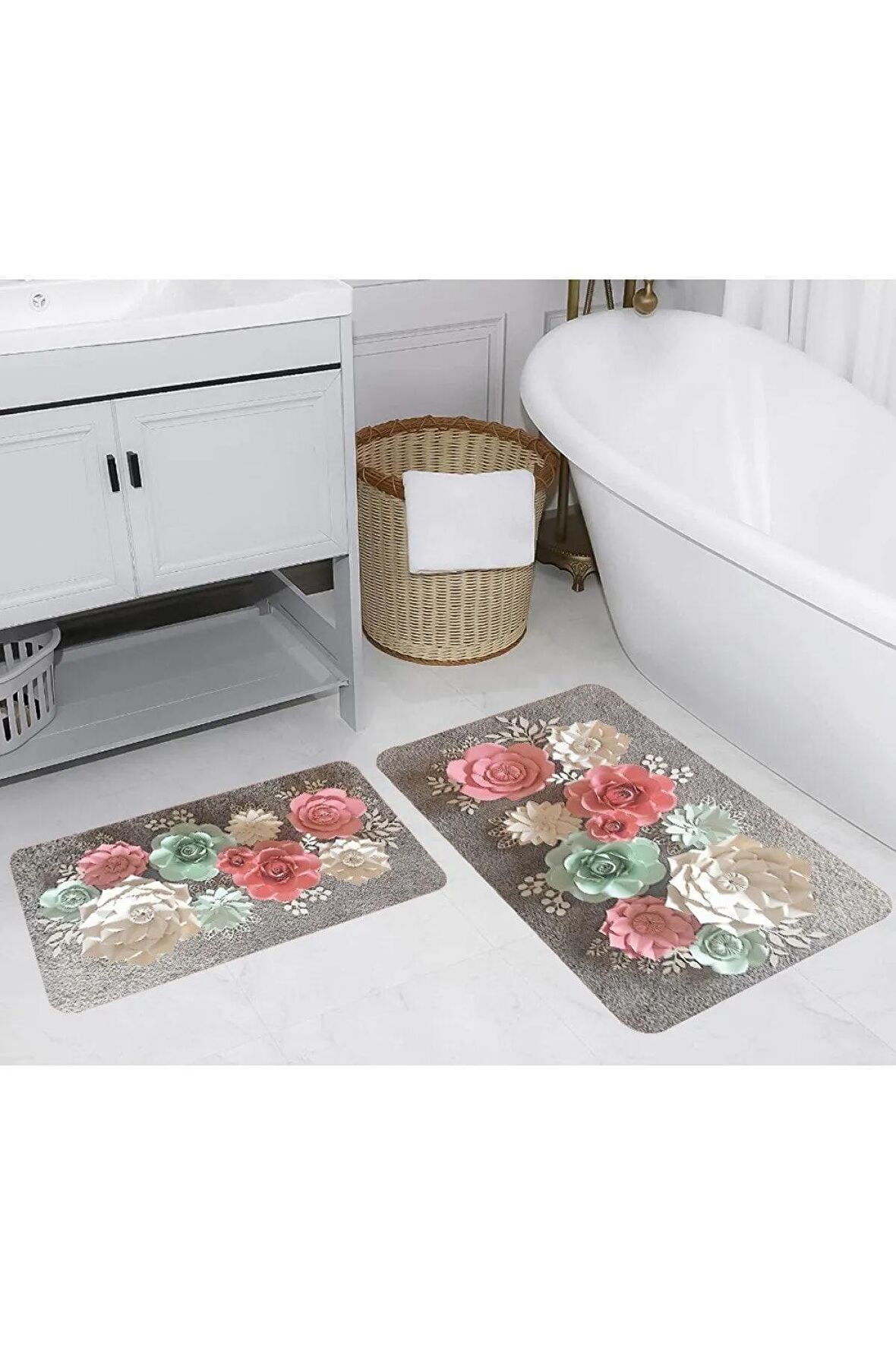 Dijital Baskı Yıkanabilir Kaymaz 2'li Banyo Paspası  RVG5233