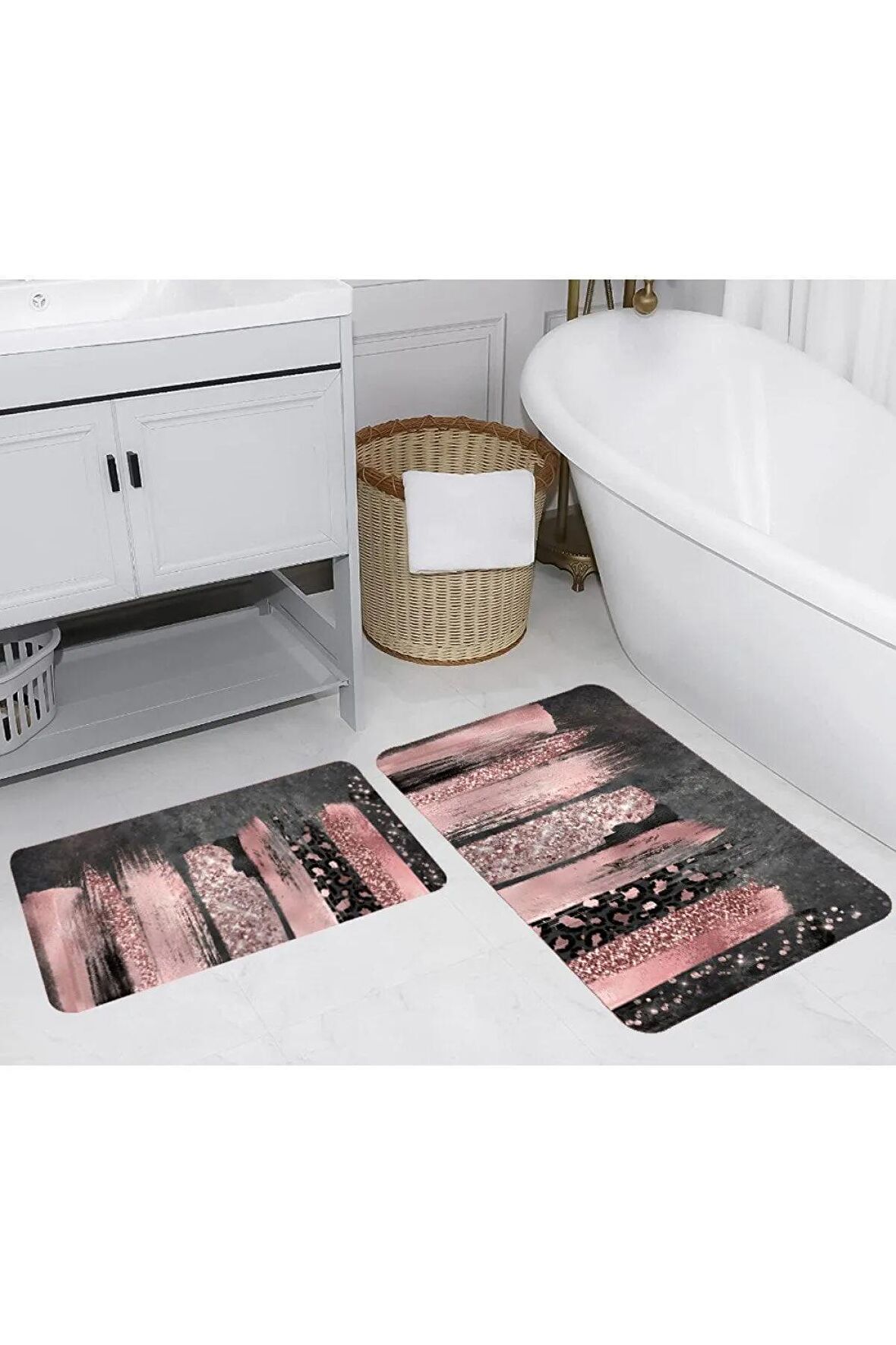 Dijital Baskı Yıkanabilir Kaymaz 2'li Banyo Paspası  RVG5241