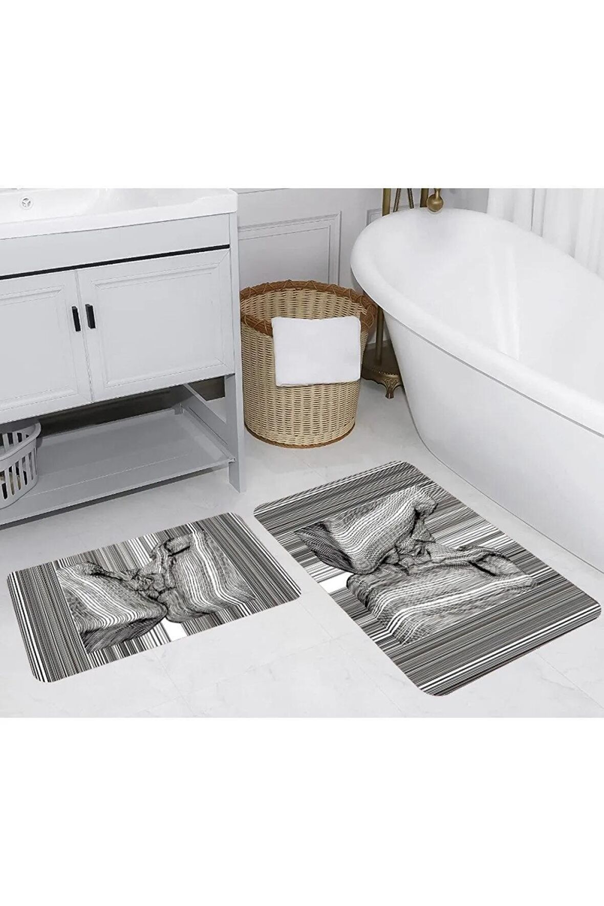Dijital Baskı Yıkanabilir Kaymaz 2'li Banyo Paspası  RVG5242