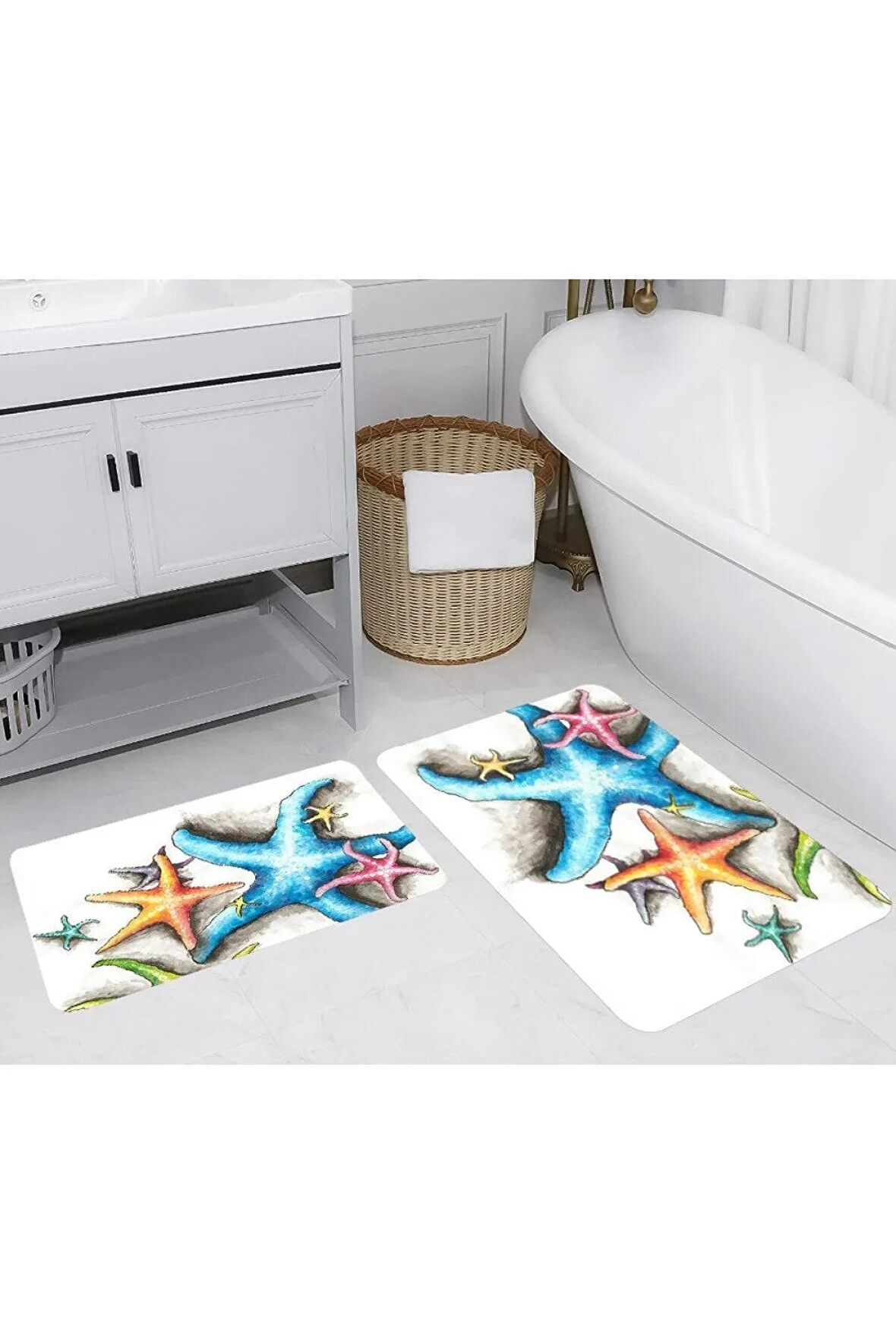 Dijital Baskı Yıkanabilir Kaymaz 2'li Banyo Paspası  RVG5244