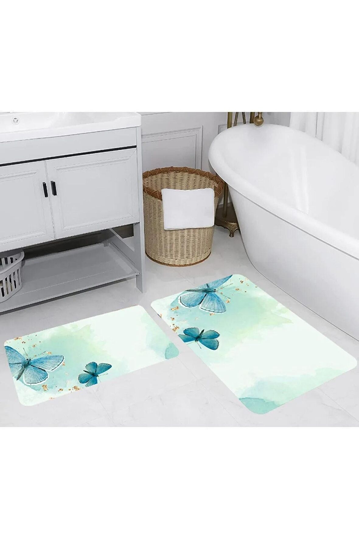 Dijital Baskı Yıkanabilir Kaymaz 2'li Banyo Paspası  RVG5256
