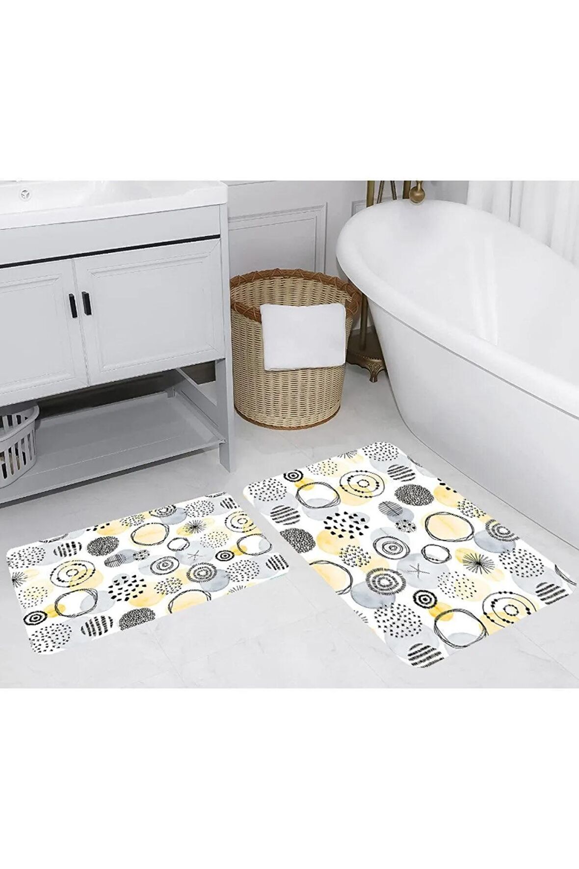 Dijital Baskı Yıkanabilir Kaymaz 2'li Banyo Paspası  RVG5257