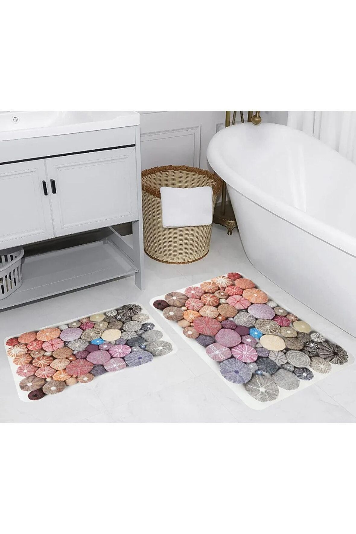 Dijital Baskı Yıkanabilir Kaymaz 2'li Banyo Paspası  RVG5259