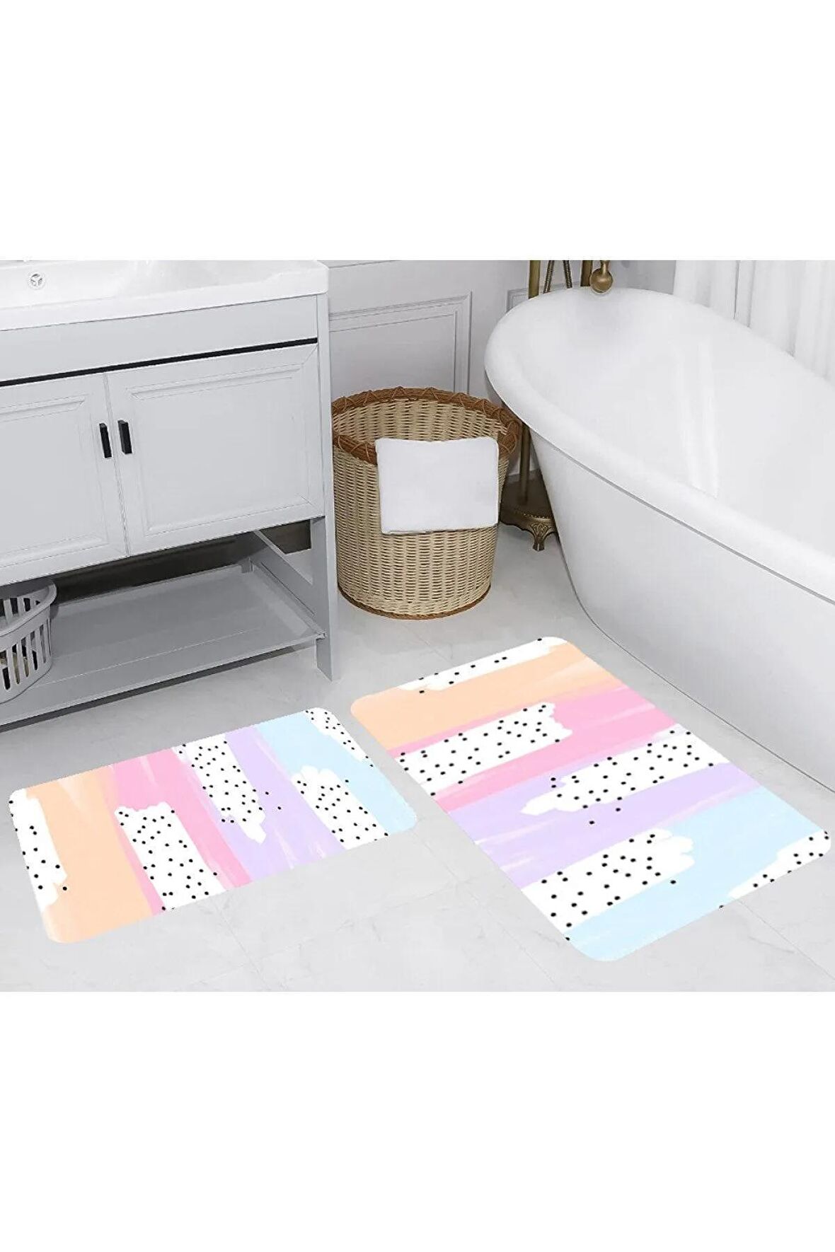 Dijital Baskı Yıkanabilir Kaymaz 2'li Banyo Paspası  RVG5263