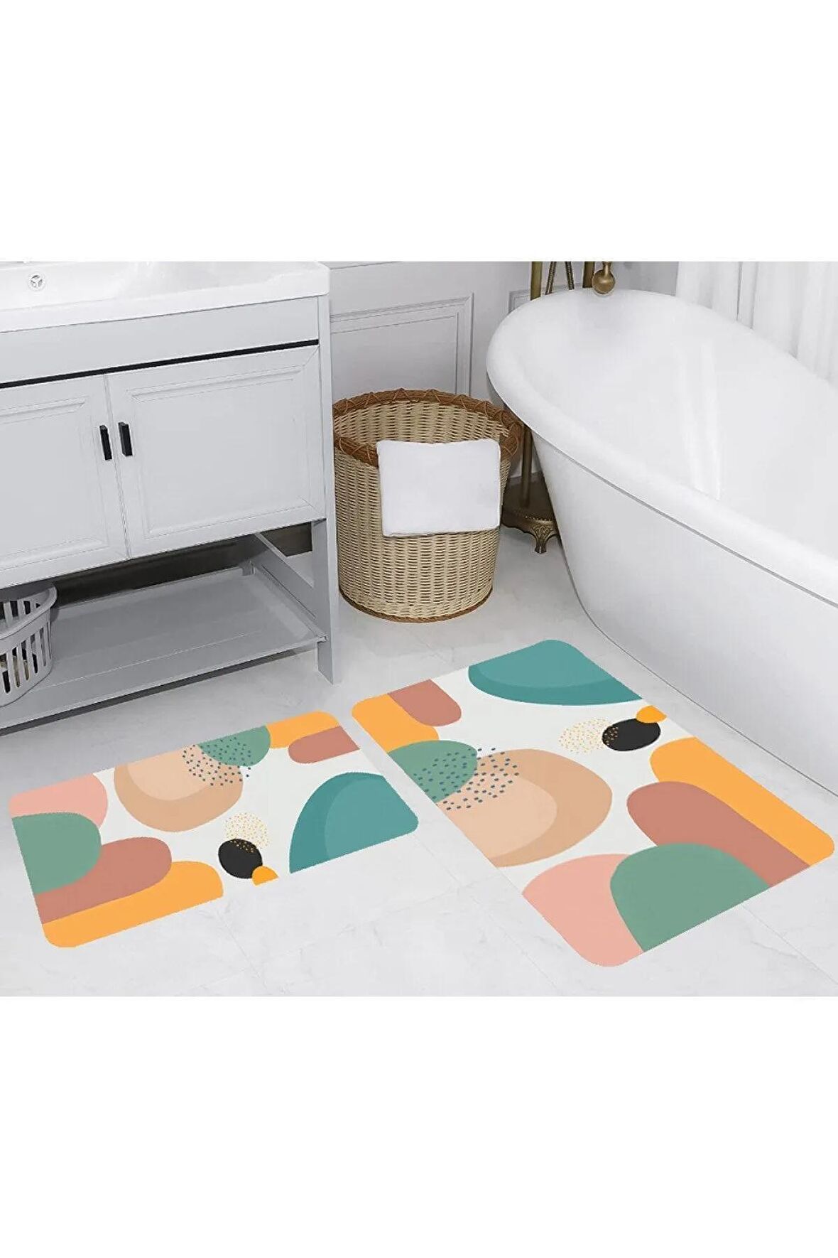 Dijital Baskı Yıkanabilir Kaymaz 2'li Banyo Paspası  RVG5266