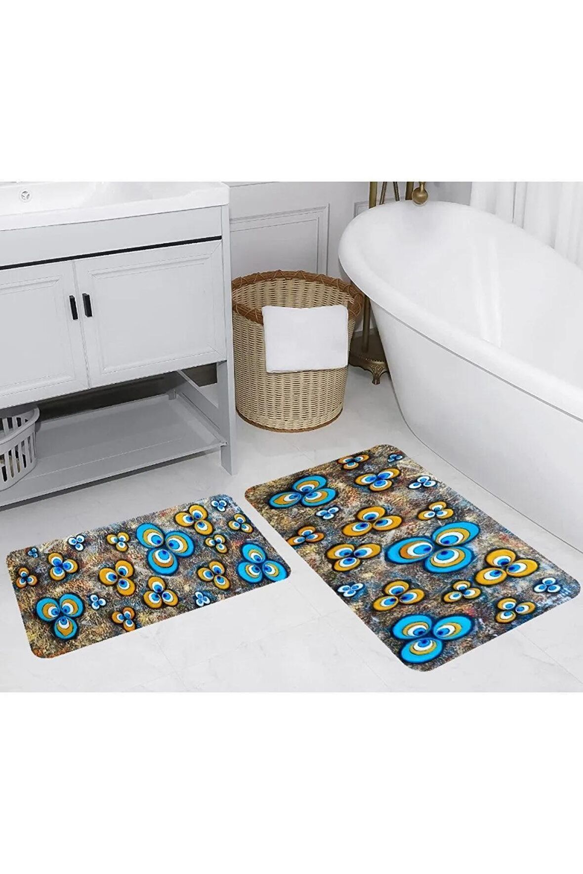Dijital Baskı Yıkanabilir Kaymaz 2'li Banyo Paspası  RVG5270