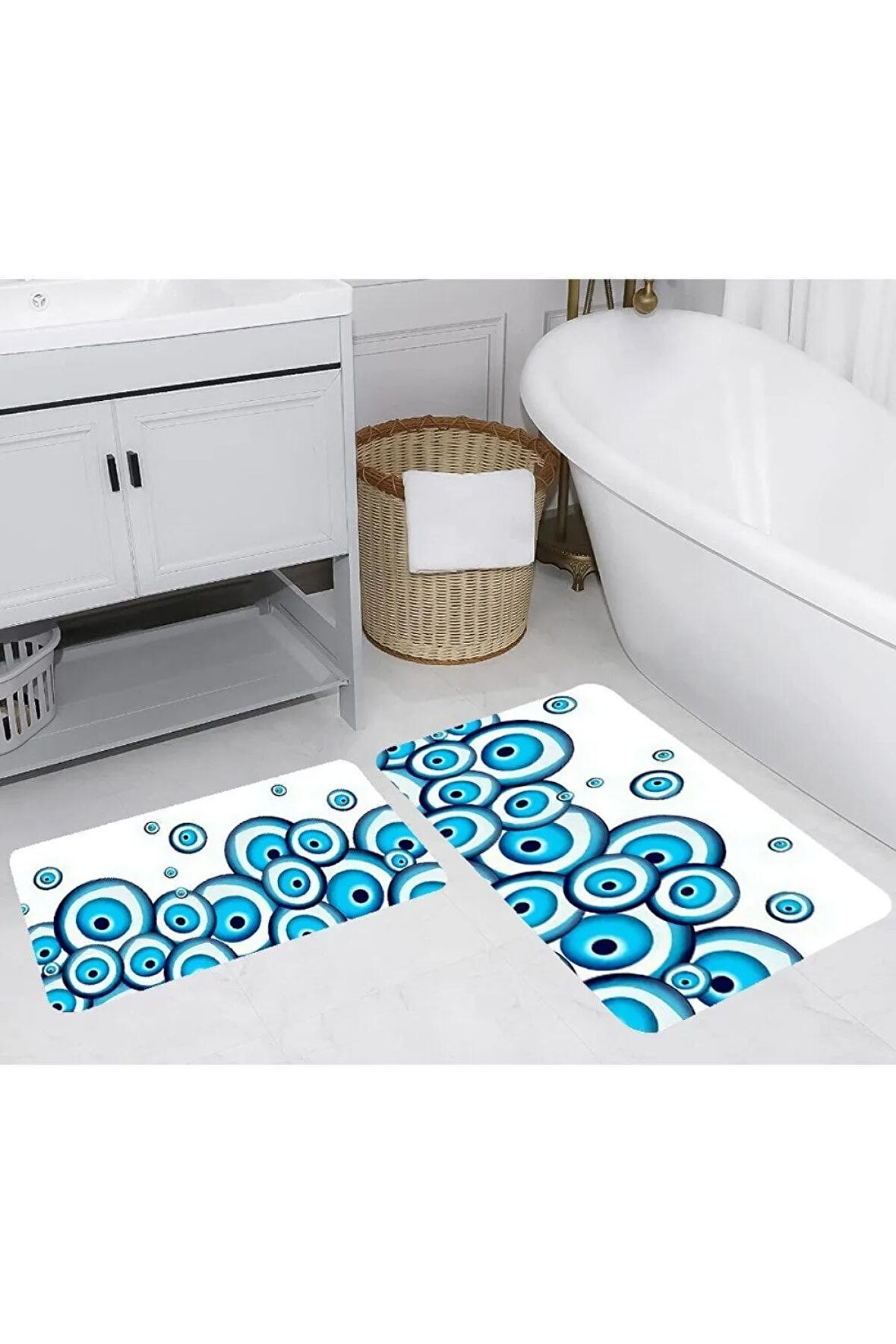 Dijital Baskı Yıkanabilir Kaymaz 2'li Banyo Paspası  RVG5271