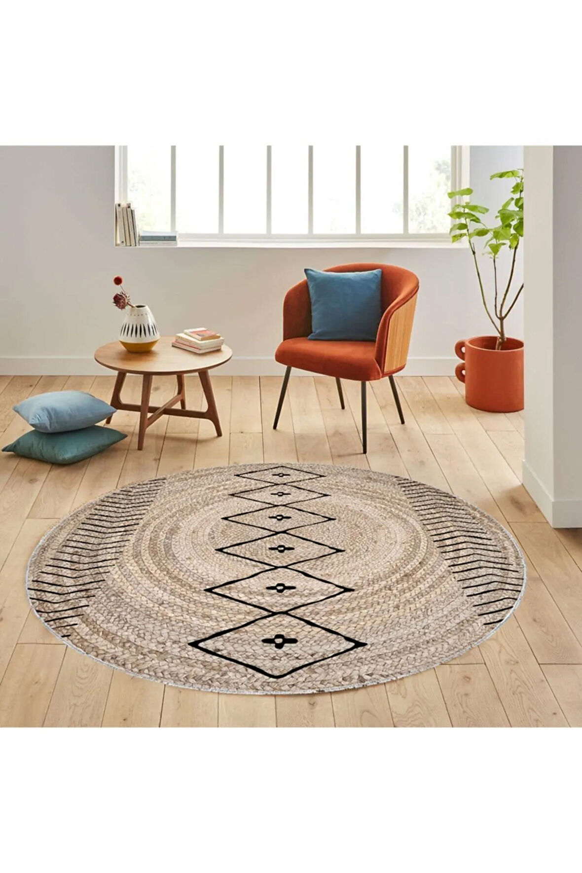 Dijital Baskı Yıkanabilir Kaymaz Taban Yuvarlak Halı RVG7065-SD349